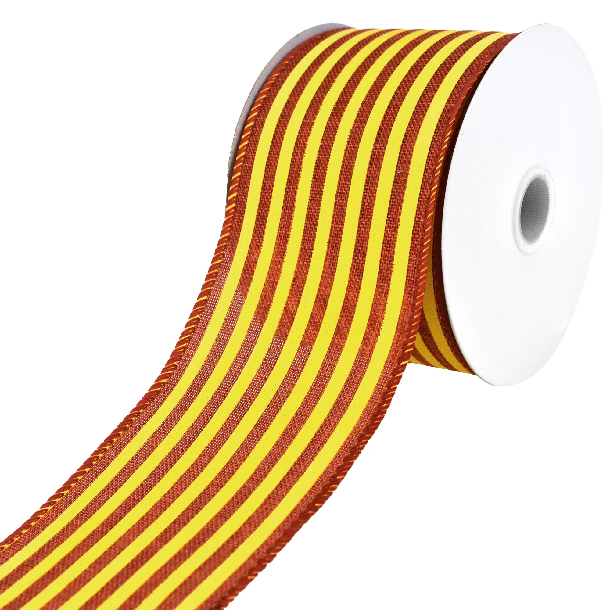 Cabana Stripes Faux Linen Wired Autumn Fall Ribbon, 10-yard, Dark Orange/Yellow - Image 4