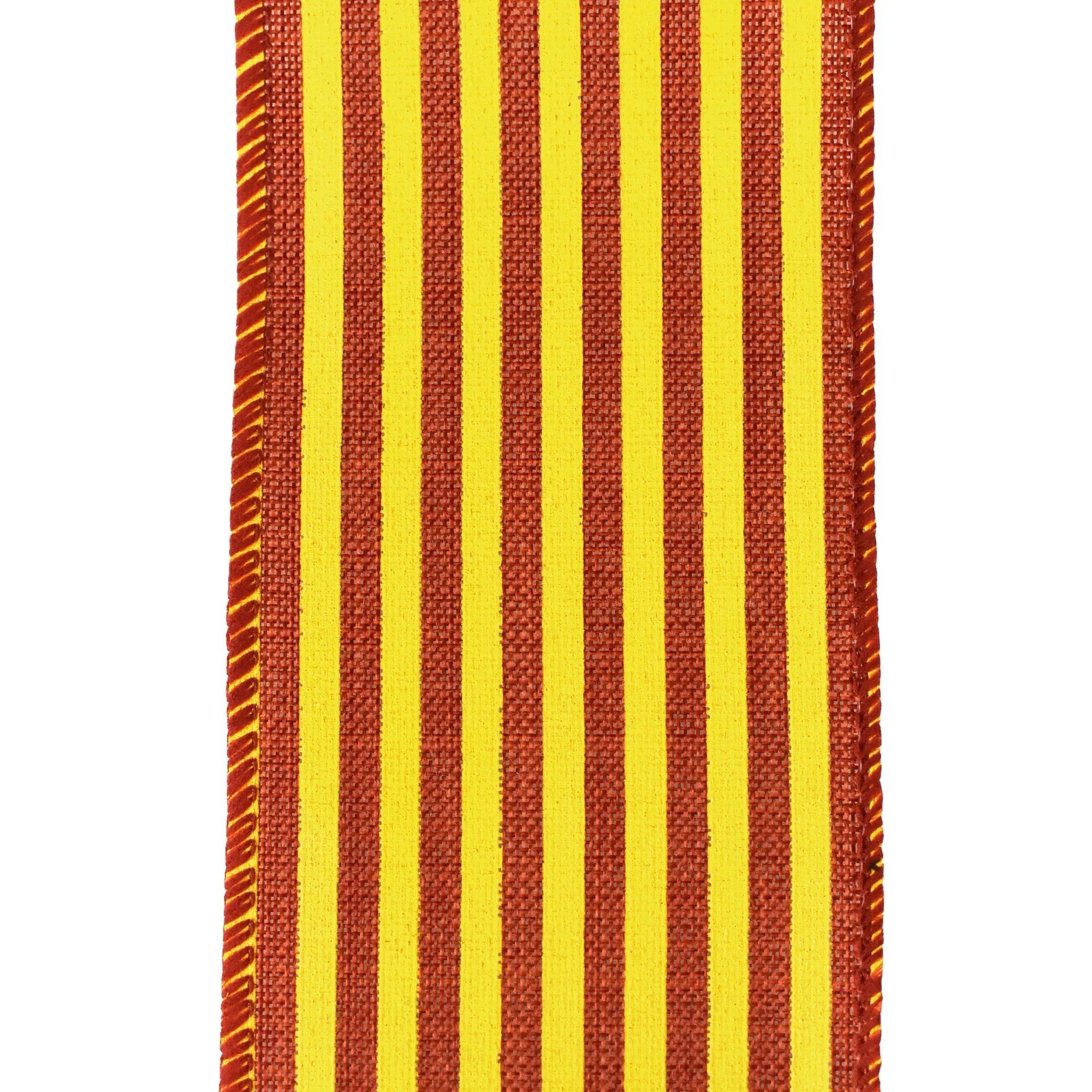 Cabana Stripes Faux Linen Wired Autumn Fall Ribbon, 10-yard, Dark Orange/Yellow - Image 5