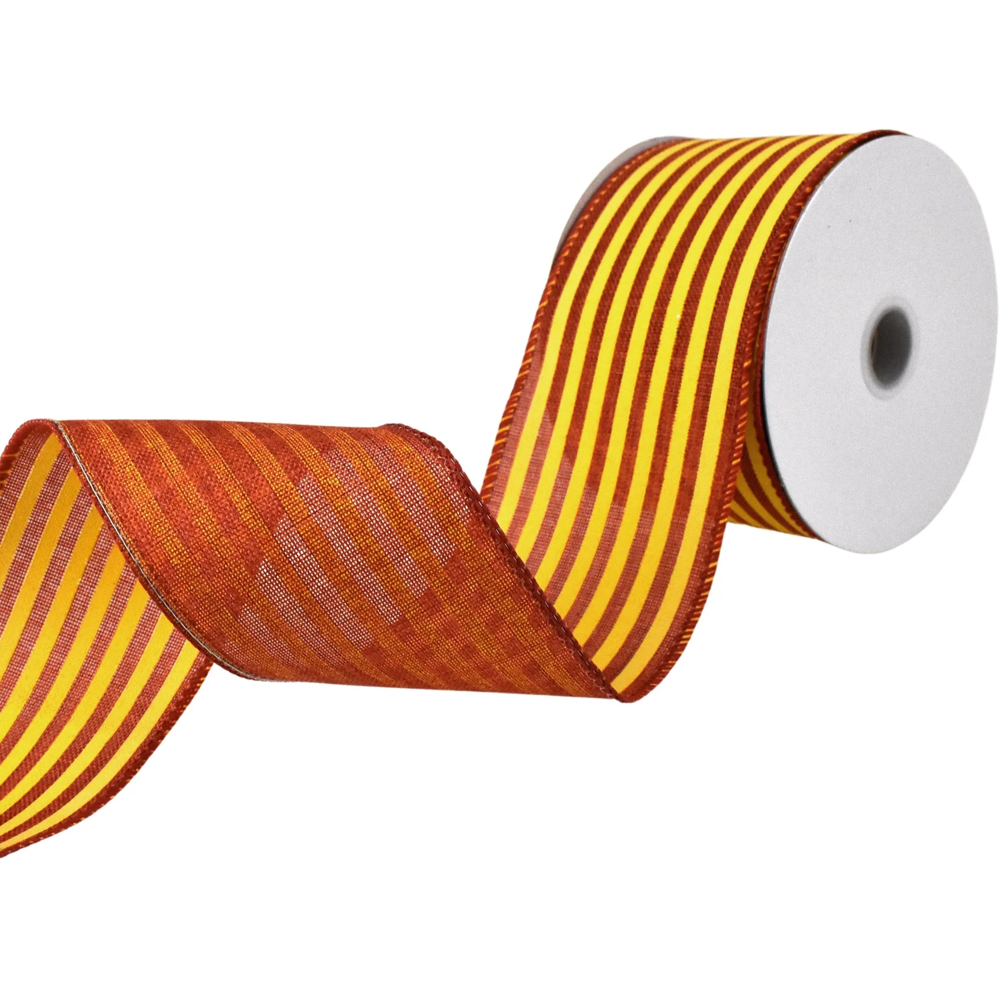 Cabana Stripes Faux Linen Wired Autumn Fall Ribbon, 10-yard, Dark Orange/Yellow - Image 6