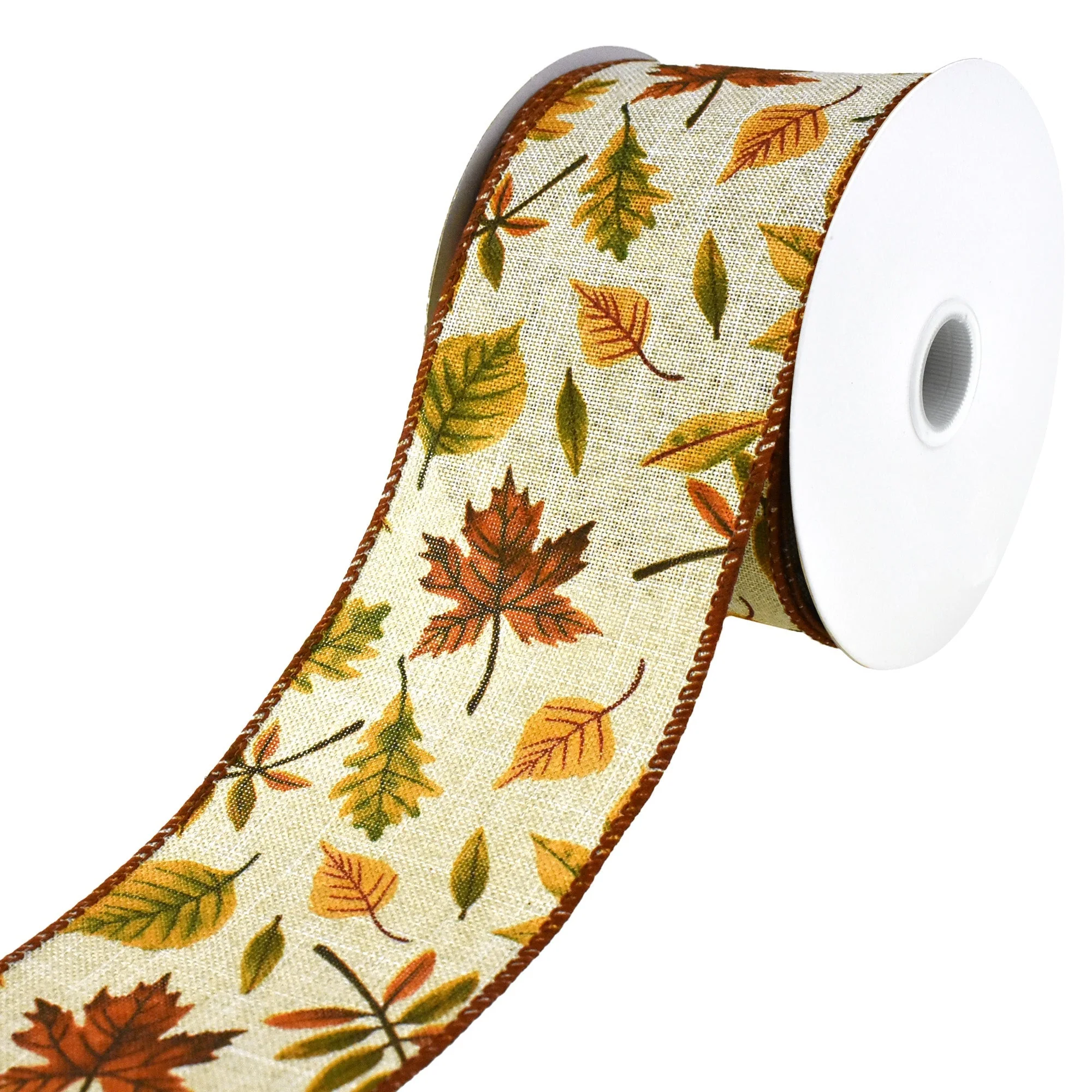 Falling Leaves Faux Linen Wired Autumn Fall Ribbon, 10-yard - Image 4