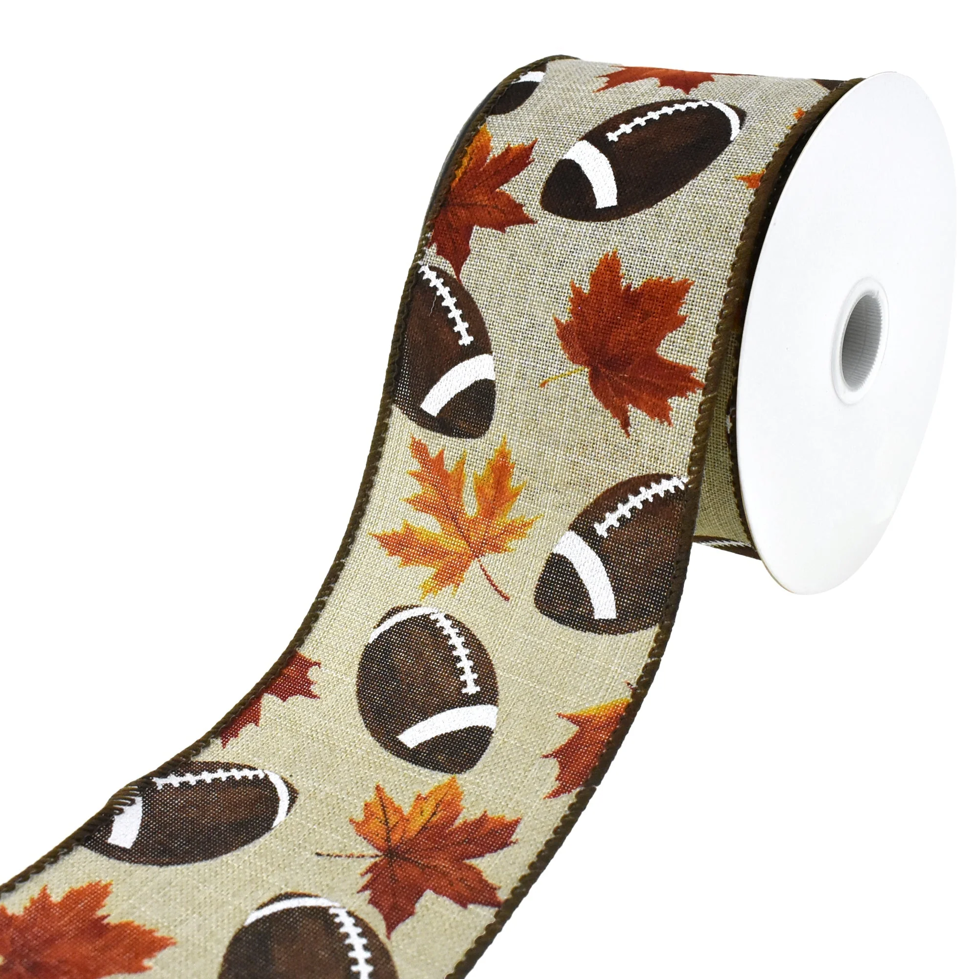 Leaves and Footballs Wired Autumn Fall Ribbon, 10-yard - Image 4