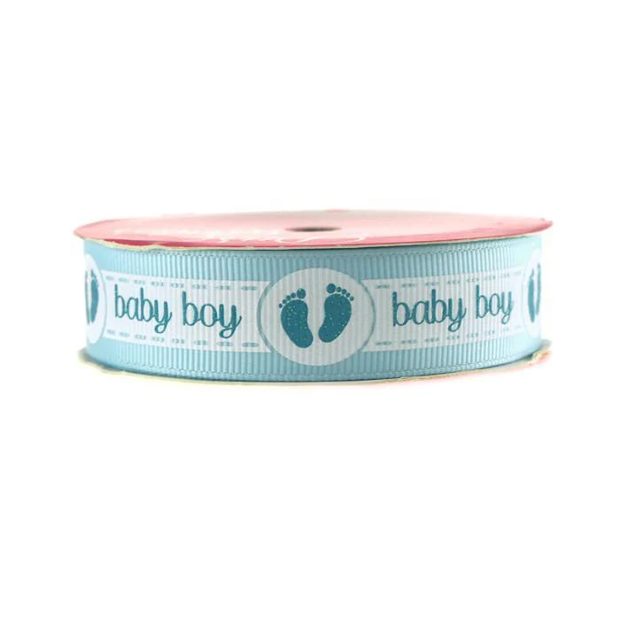 Baby Girl Baby Boy w/ Footprint Grosgrain Ribbon, 7/8-Inch, 3-yard - Image 2