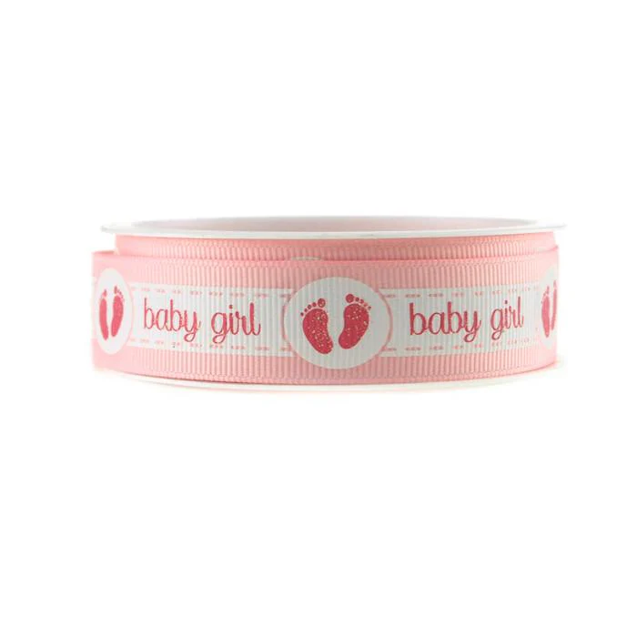 Baby Girl Baby Boy w/ Footprint Grosgrain Ribbon, 7/8-Inch, 3-yard - Image 3