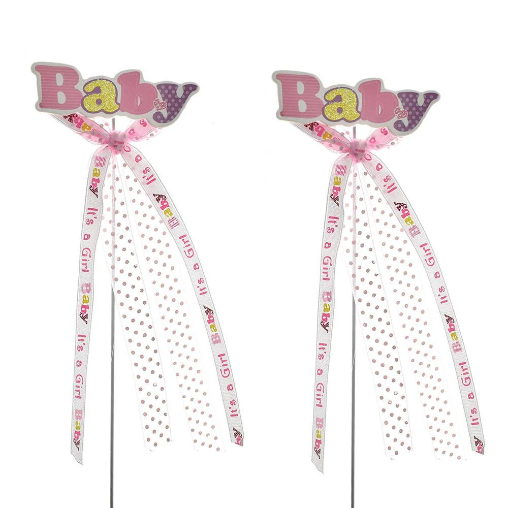 Baby Shower "Baby" Pick With Bow, 9-3/4-Inch, 2-Count - Image 2