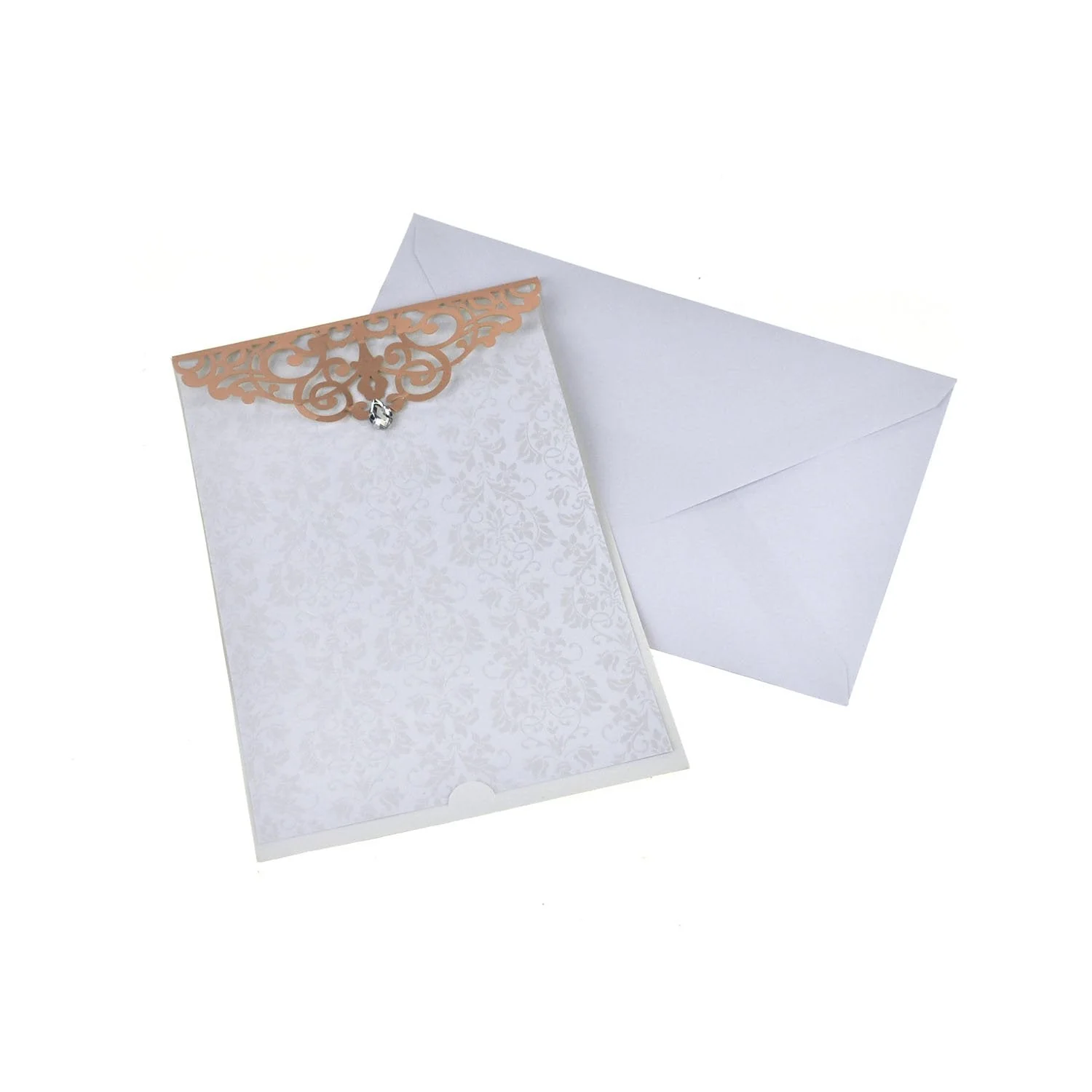 Blank Rectangular Laser Cut Lace Invitation with Rhinestone, 7-3/4-Inch, 8-Piece - Image 2