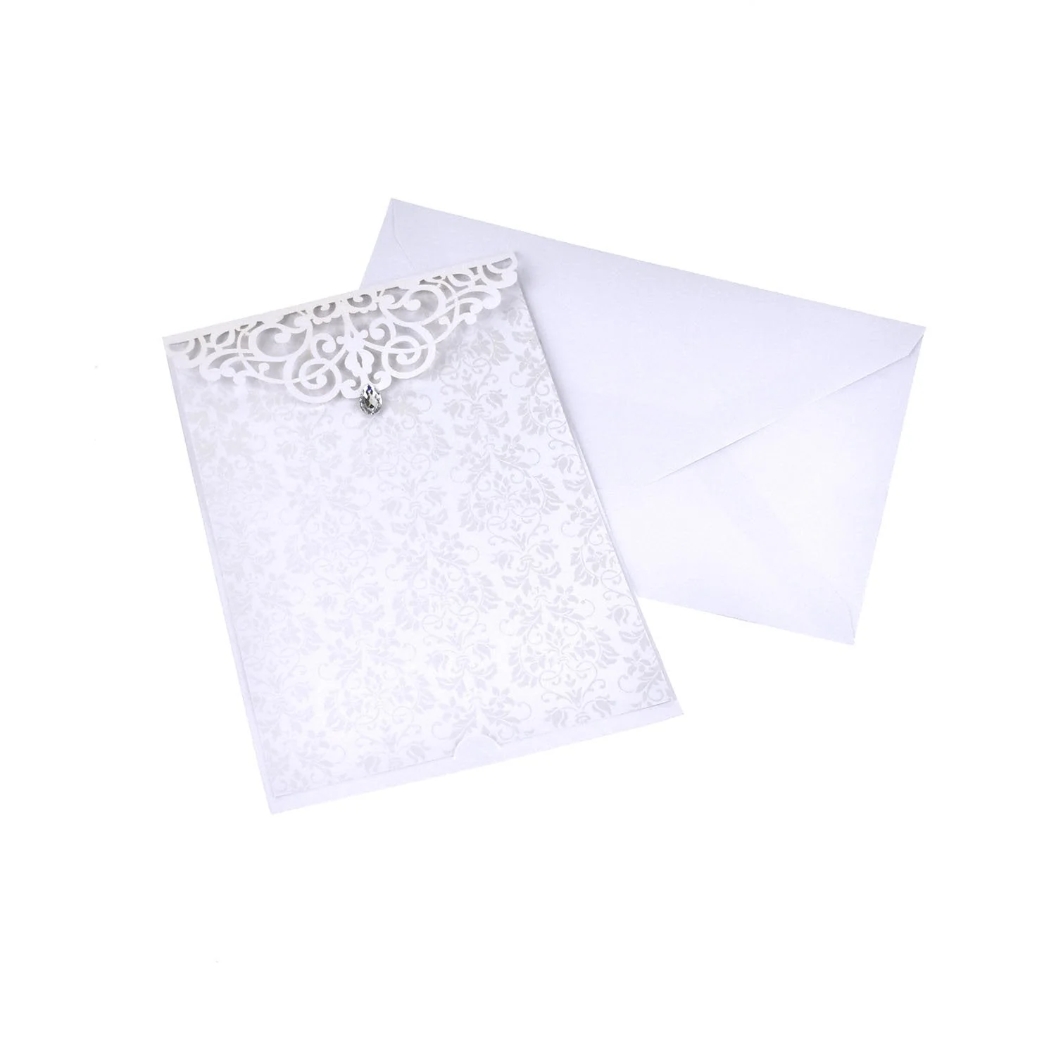 Blank Rectangular Laser Cut Lace Invitation with Rhinestone, 7-3/4-Inch, 8-Piece - Image 3
