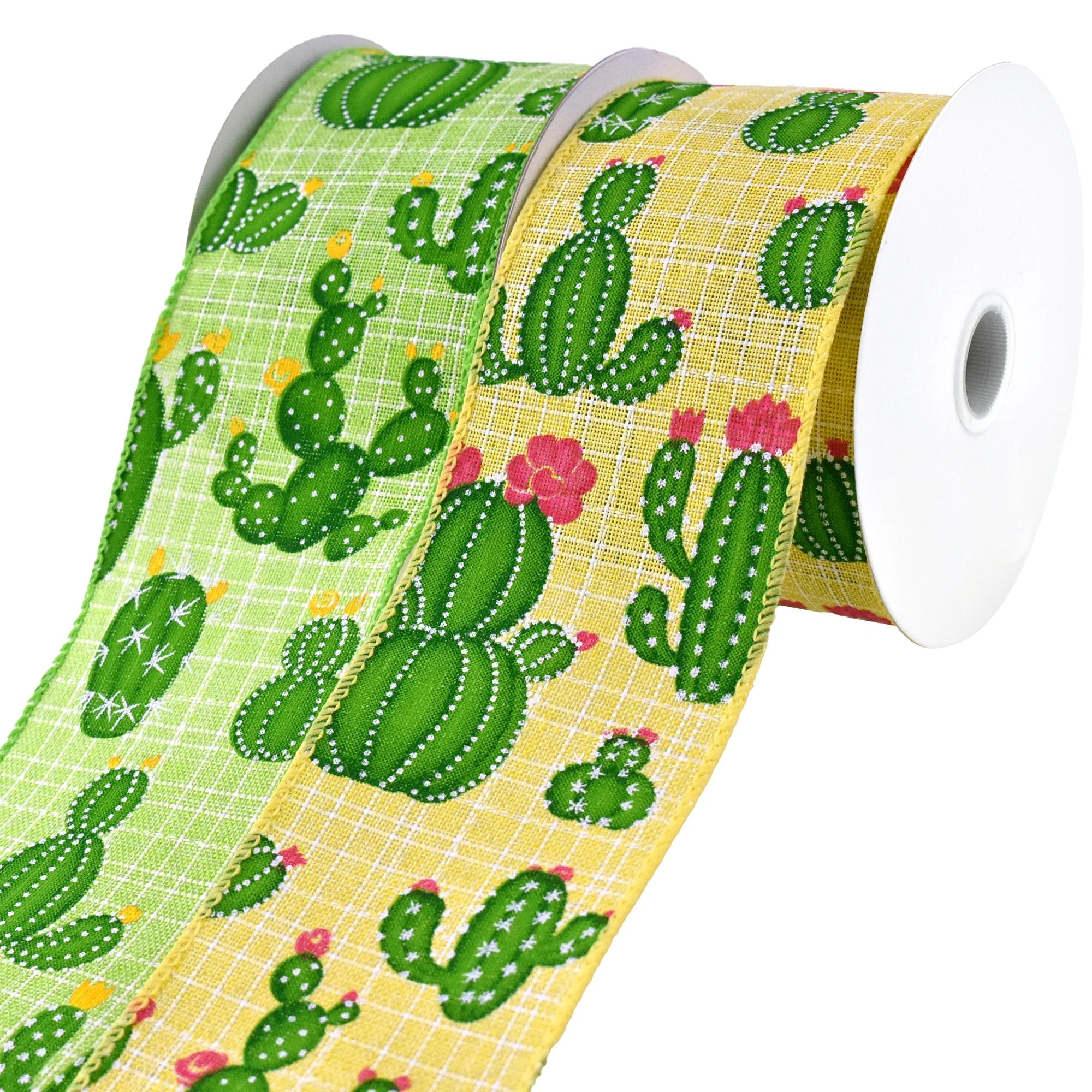 Blooming Cactus Faux Linen Wired Ribbon, 10-yard - Image 4