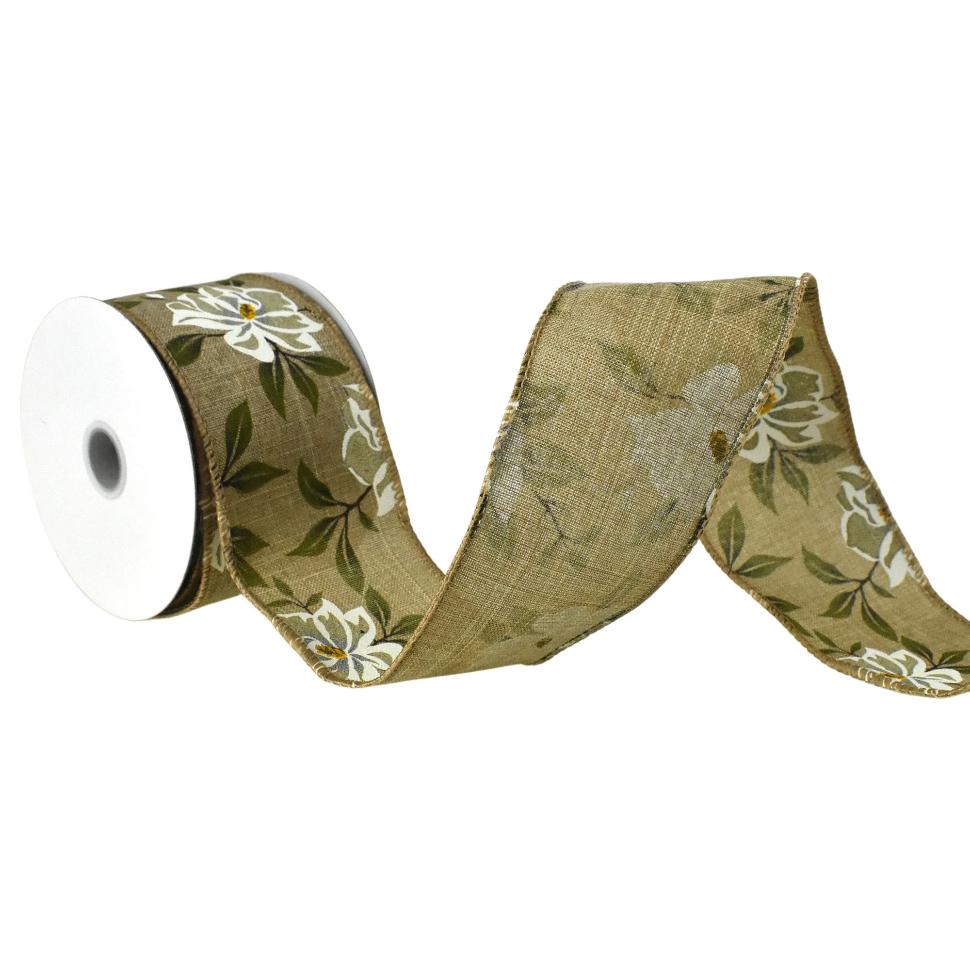 Blooming Magnolias Faux Linen Wired Ribbon, 2-1/2-Inch, 10-Yard - Image 3