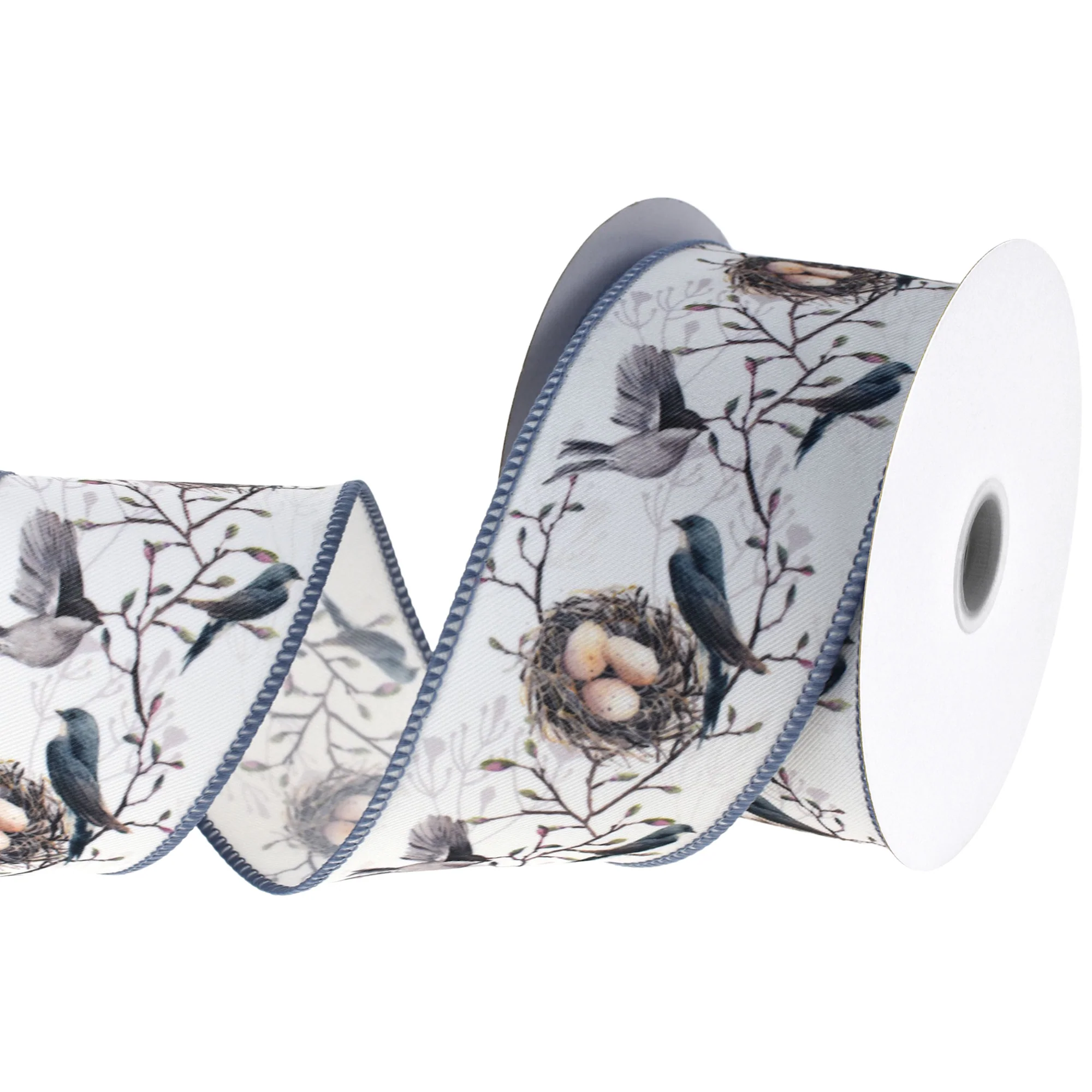 Blue Birds and Eggs Twill Wired Ribbon, 2-1/2-inch, 10-yard - Image 2