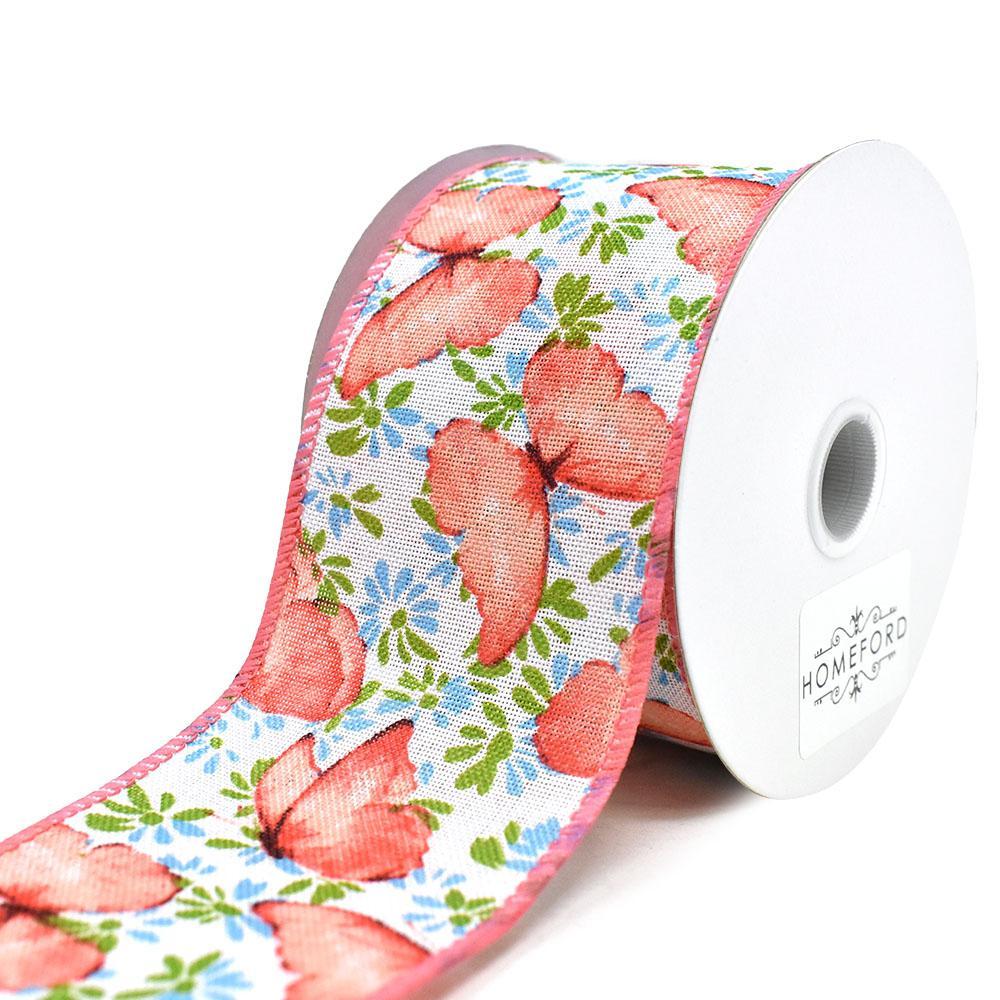 Butterflies and Flowers Linen Wired Edge Ribbon, 2-1/2-Inch, 10-Yard - Image 3