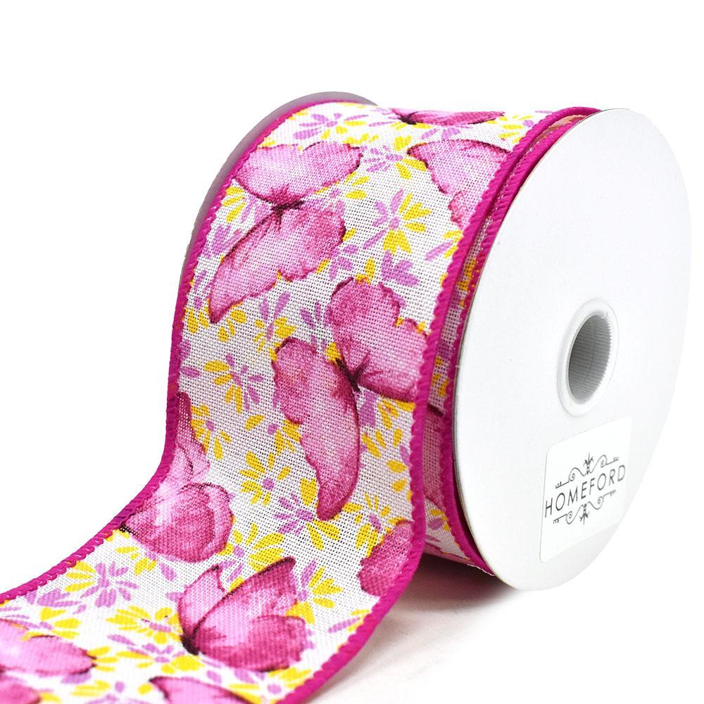 Butterflies and Flowers Linen Wired Edge Ribbon, 2-1/2-Inch, 10-Yard - Image 4