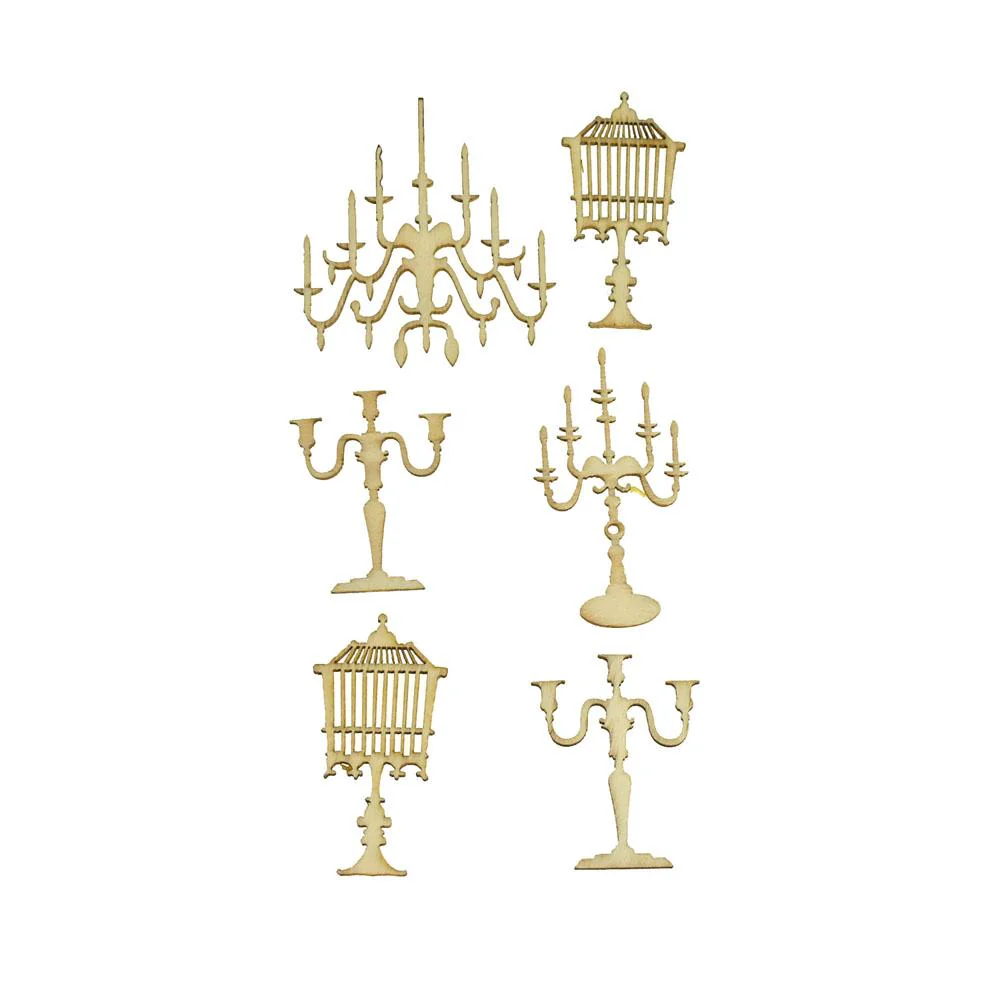Candelabra Laser Cut Wooden Stickers, 2-1/2-Inch, 6-Piece