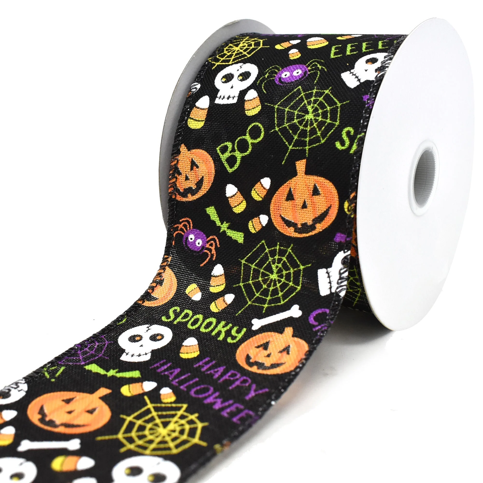 Halloween Cartoon Pumpkin and Skull Wired Ribbon, 10-yard - Image 6