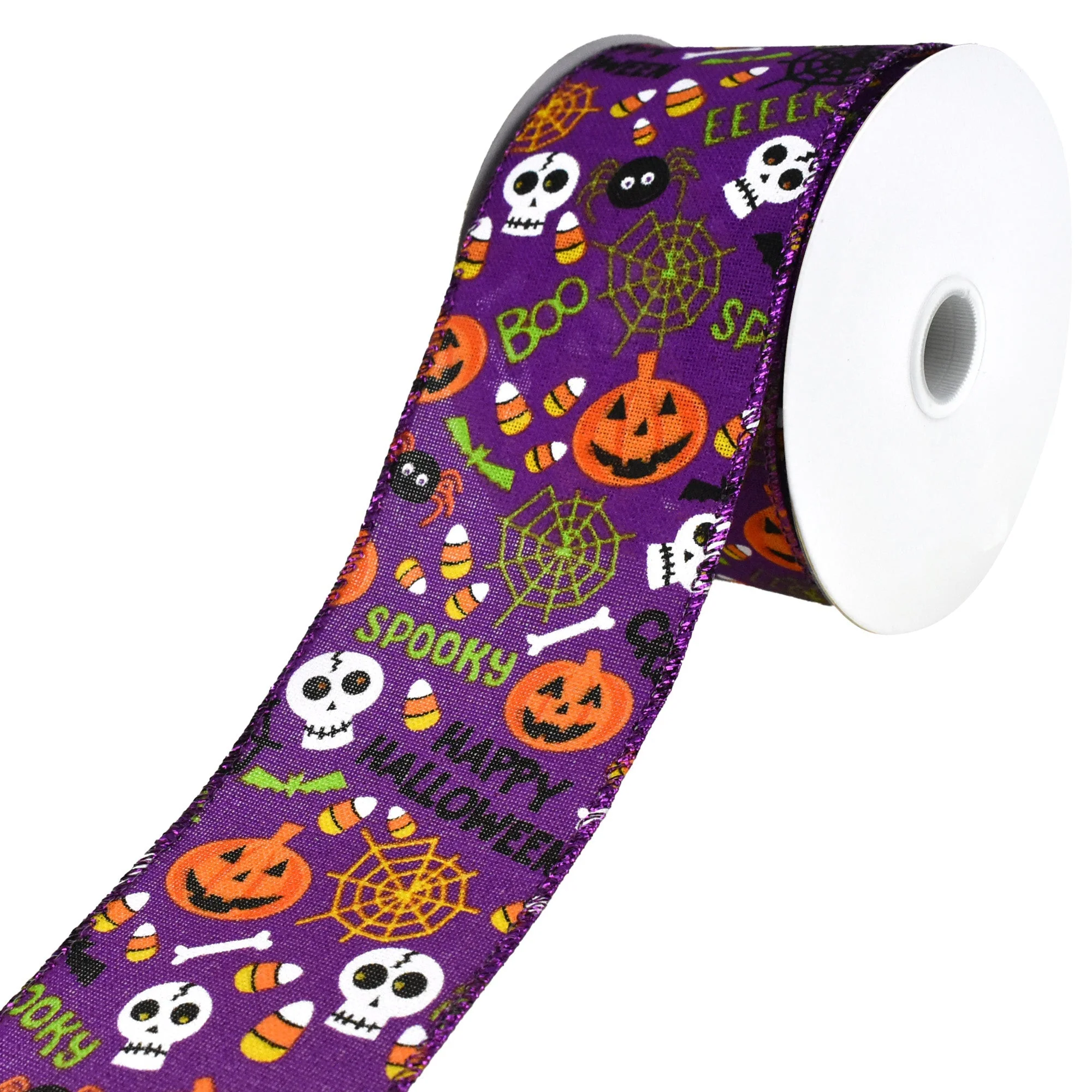 Halloween Cartoon Pumpkin and Skull Wired Ribbon, 10-yard - Image 8
