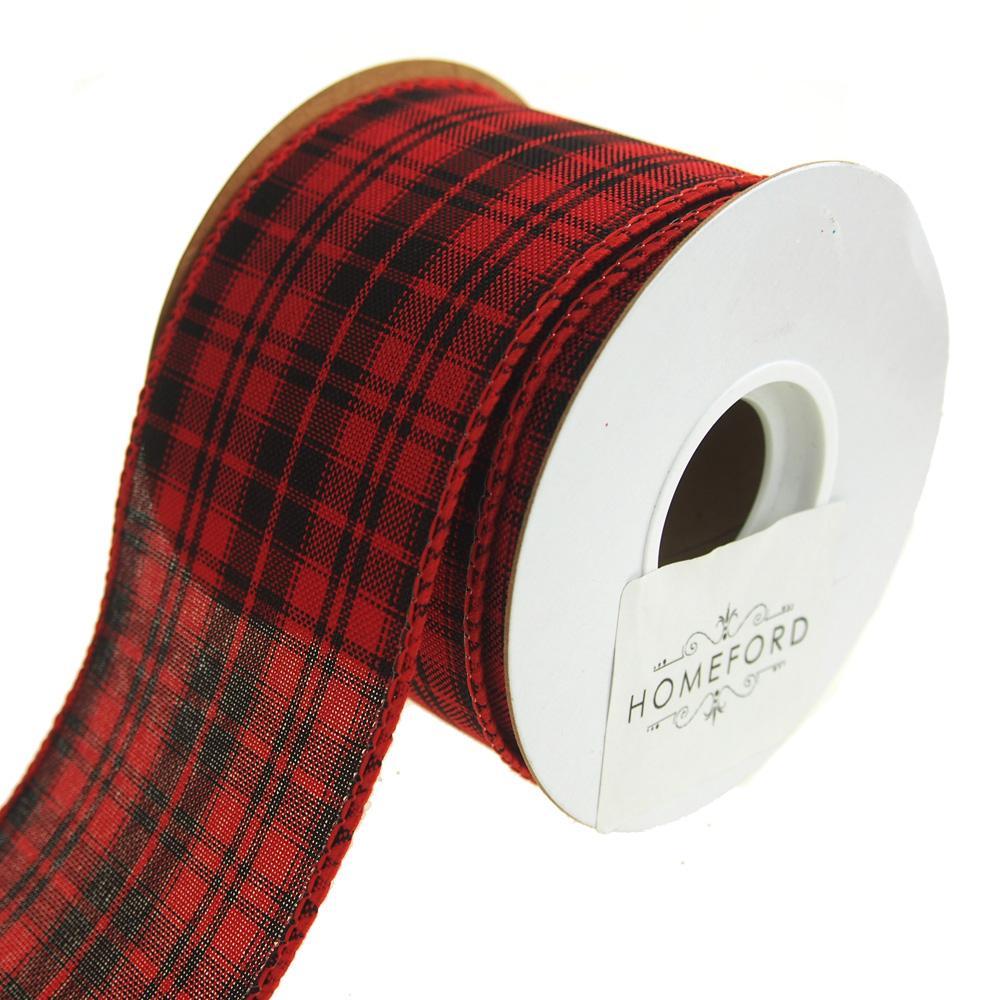 Checkered King Plaid Wired Holiday Ribbon, Red/Black, 10 Yards - Image 3