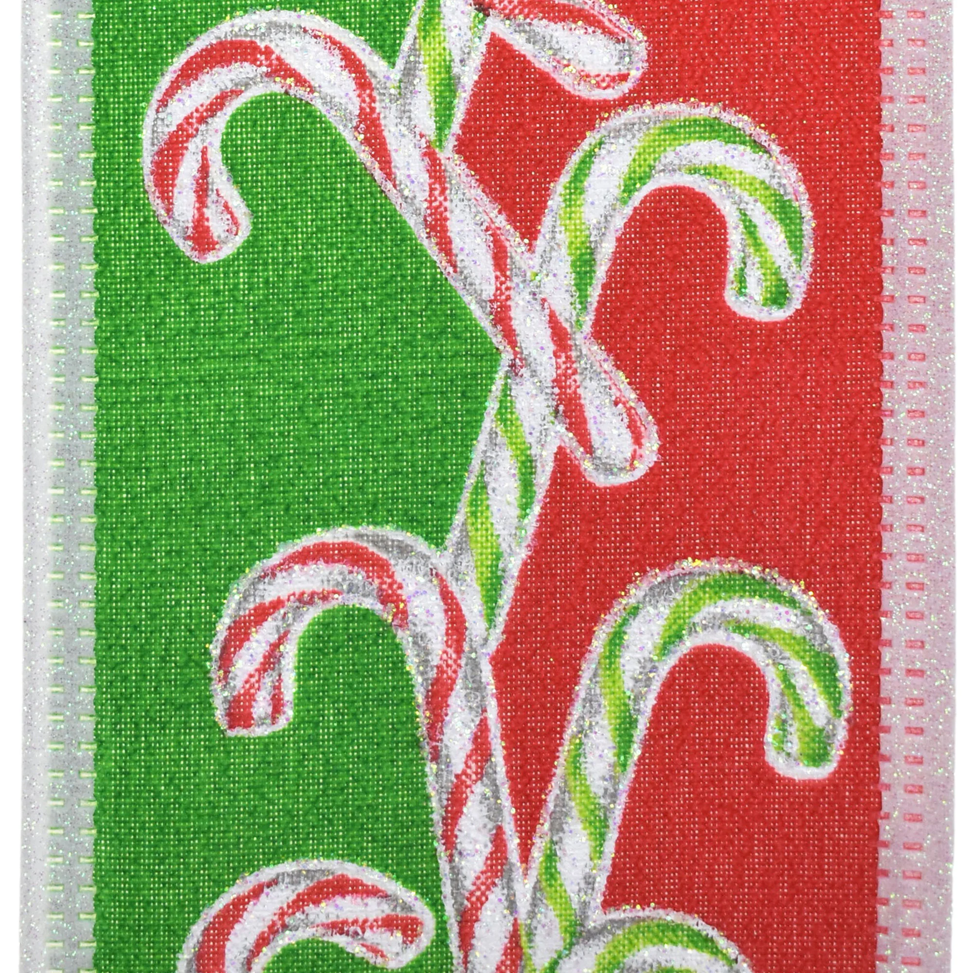 Christmas Candy Cane Dual Stripe Wired Ribbon, 10-yard - Image 3
