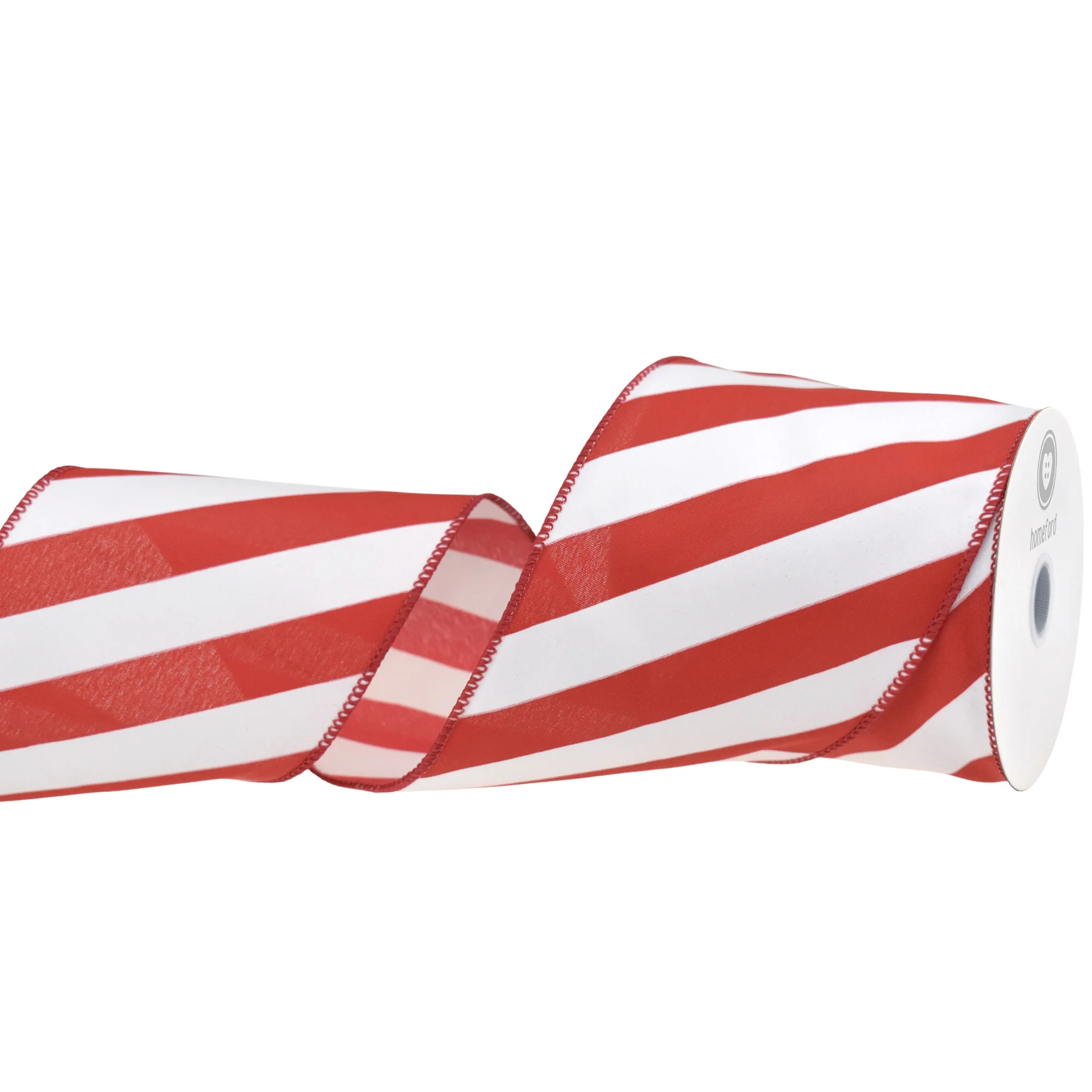 Christmas Candy Cane Glossy Stripe Wired Ribbon, 10-yard - Image 3
