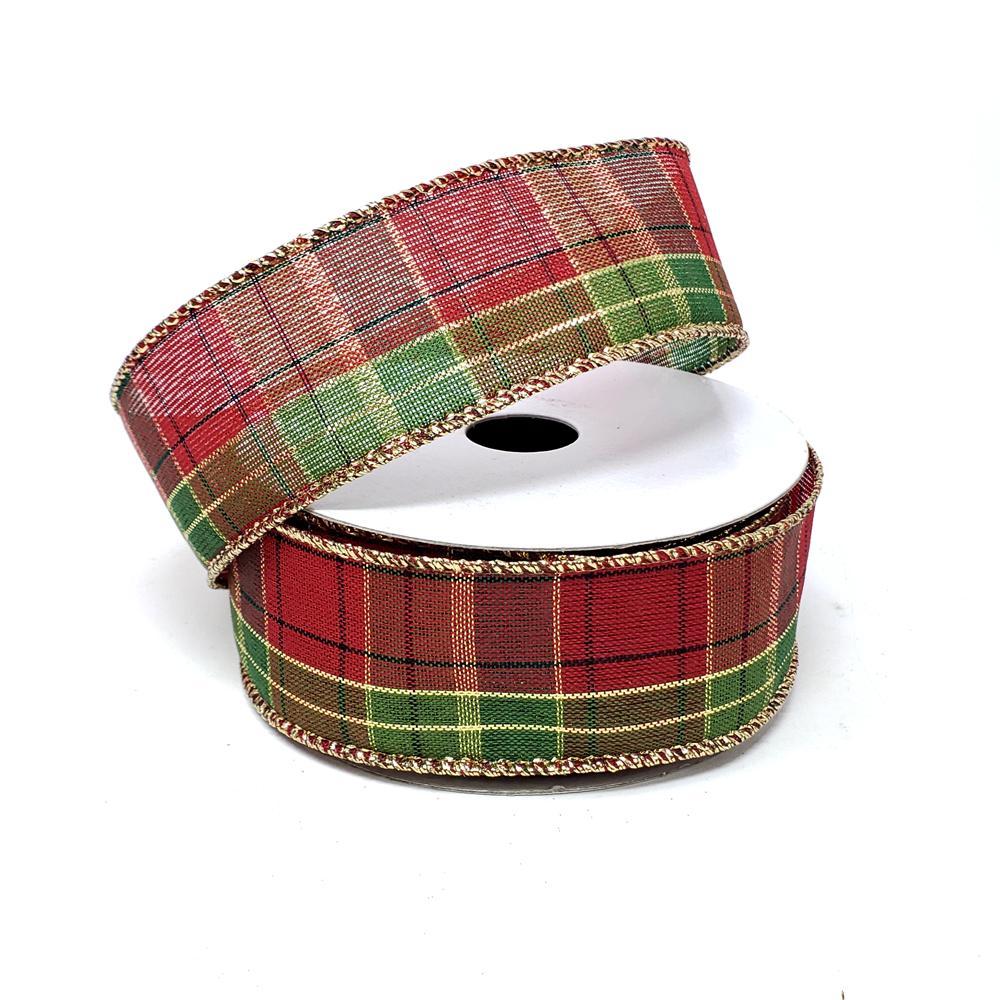 Christmas Classic Metallic Plaid Wired Edge Ribbon, Red/Green/Gold, 10-Yard - Image 2