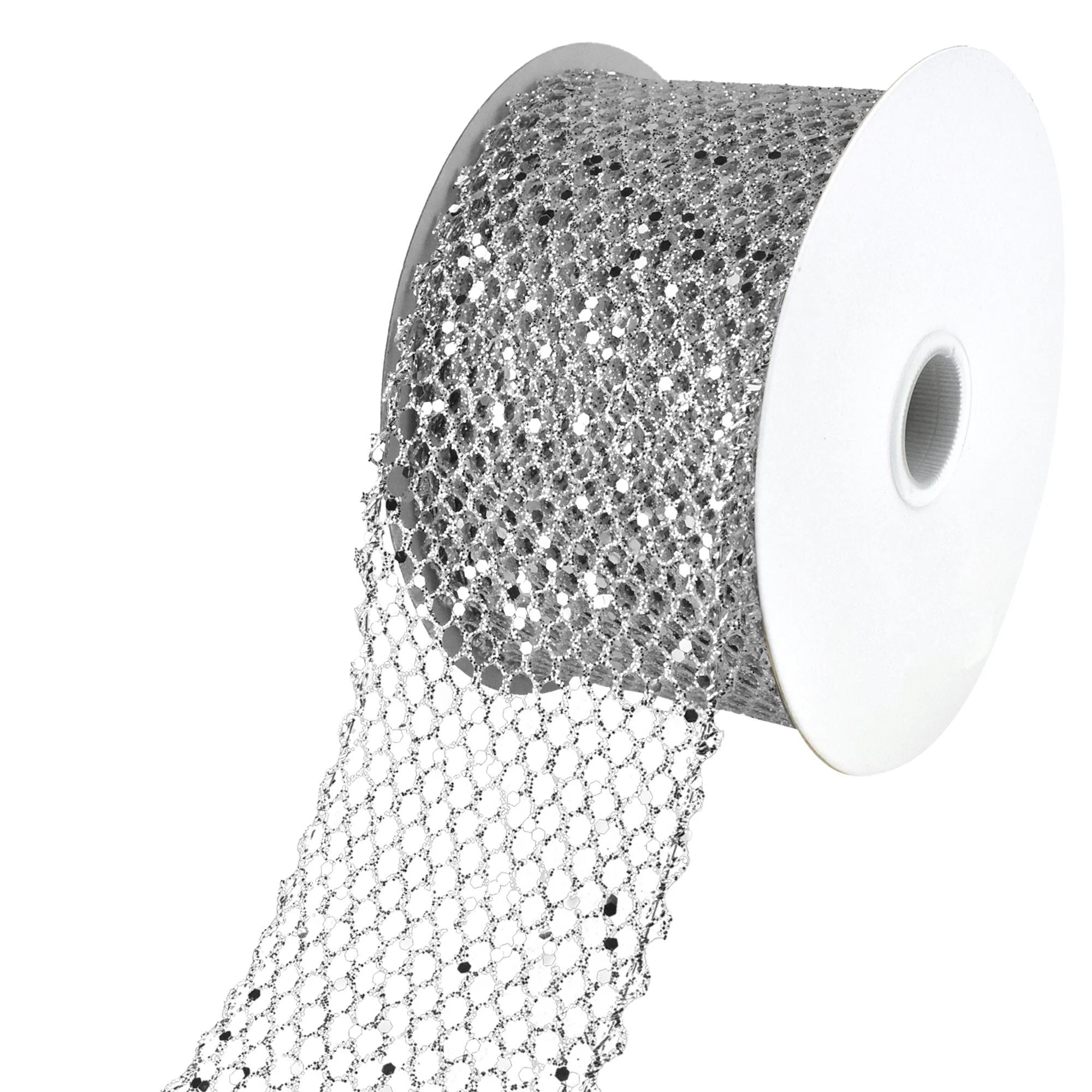 Christmas Dazzling Glitter Chunk Netting Wired Ribbon, 10-yard - Image 11