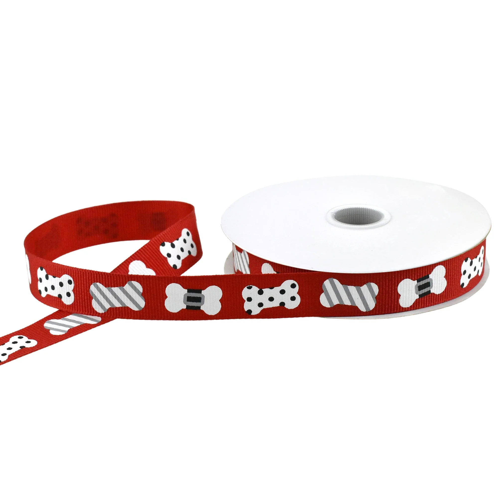 Christmas Doggy Bones Grosgrain Ribbon, 5/8-Inch, 10-Yard - Red - Image 3