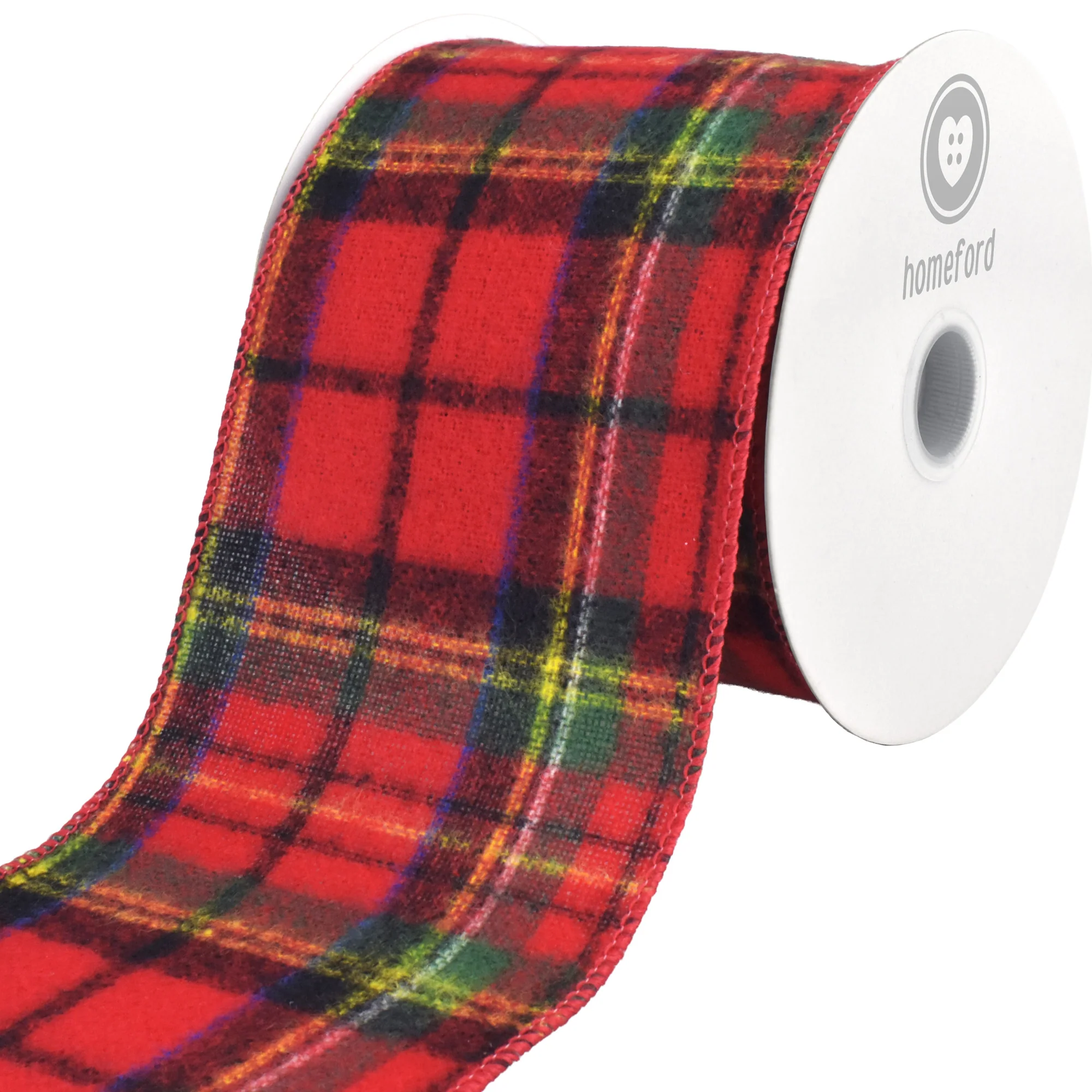 Christmas Flannel Plaid Wired Edge Ribbon, Red/Blue/Green, 10-Yard - Image 3