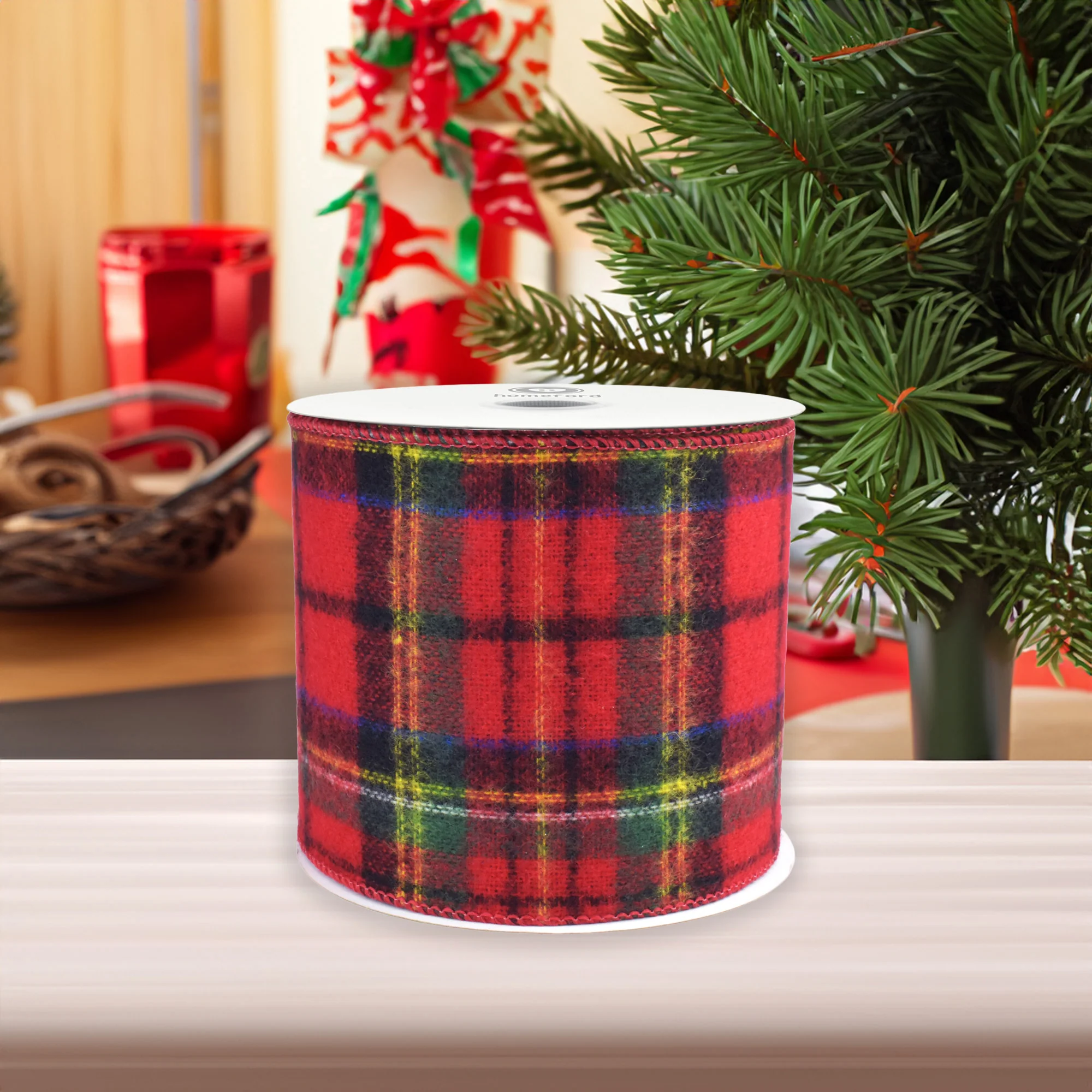 Christmas Flannel Plaid Wired Edge Ribbon, Red/Blue/Green, 10-Yard - Image 6