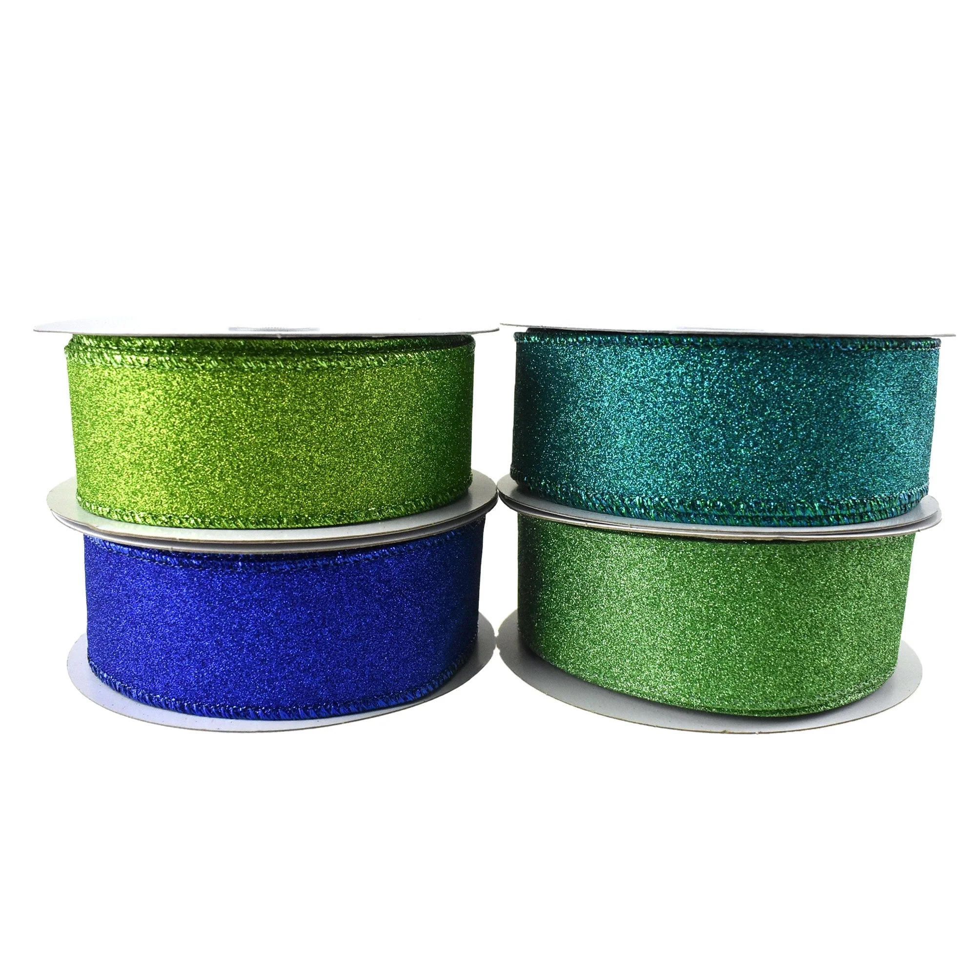 Christmas Flat Glitter Wired Edge Ribbon, 10-Yard - Image 2