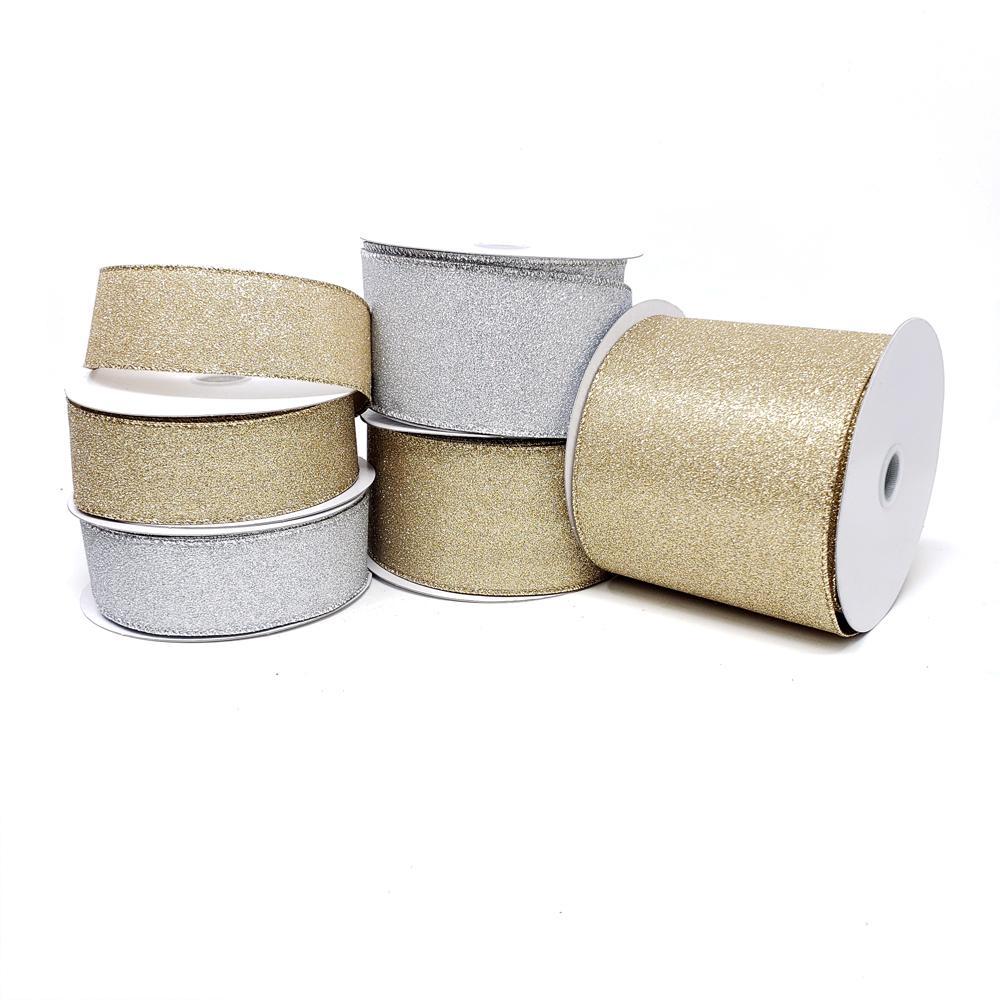 Christmas Flat Glitter Wired Edge Ribbon, 10-Yard - Image 3