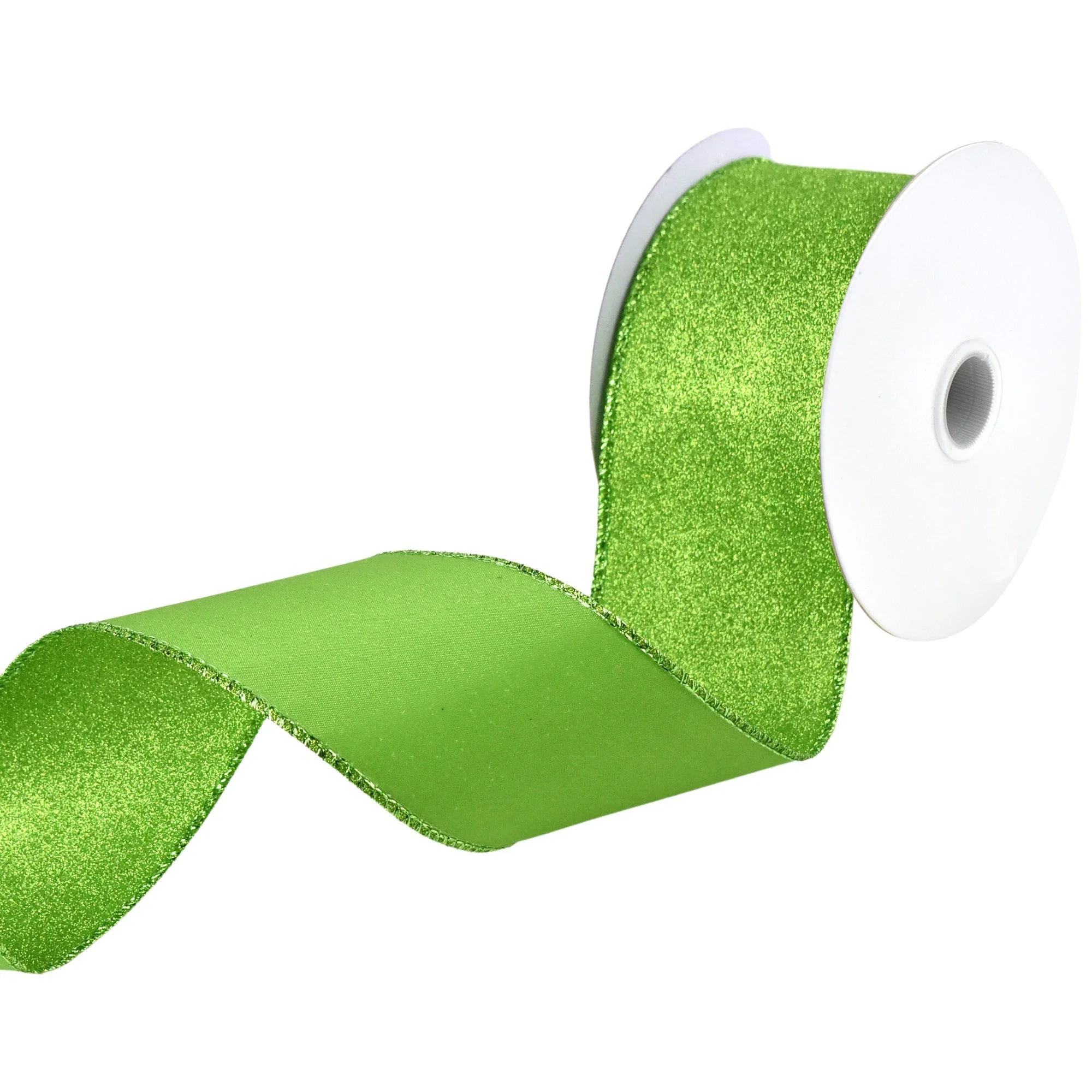 Christmas Flat Glitter Wired Edge Ribbon, 10-Yard - Image 35