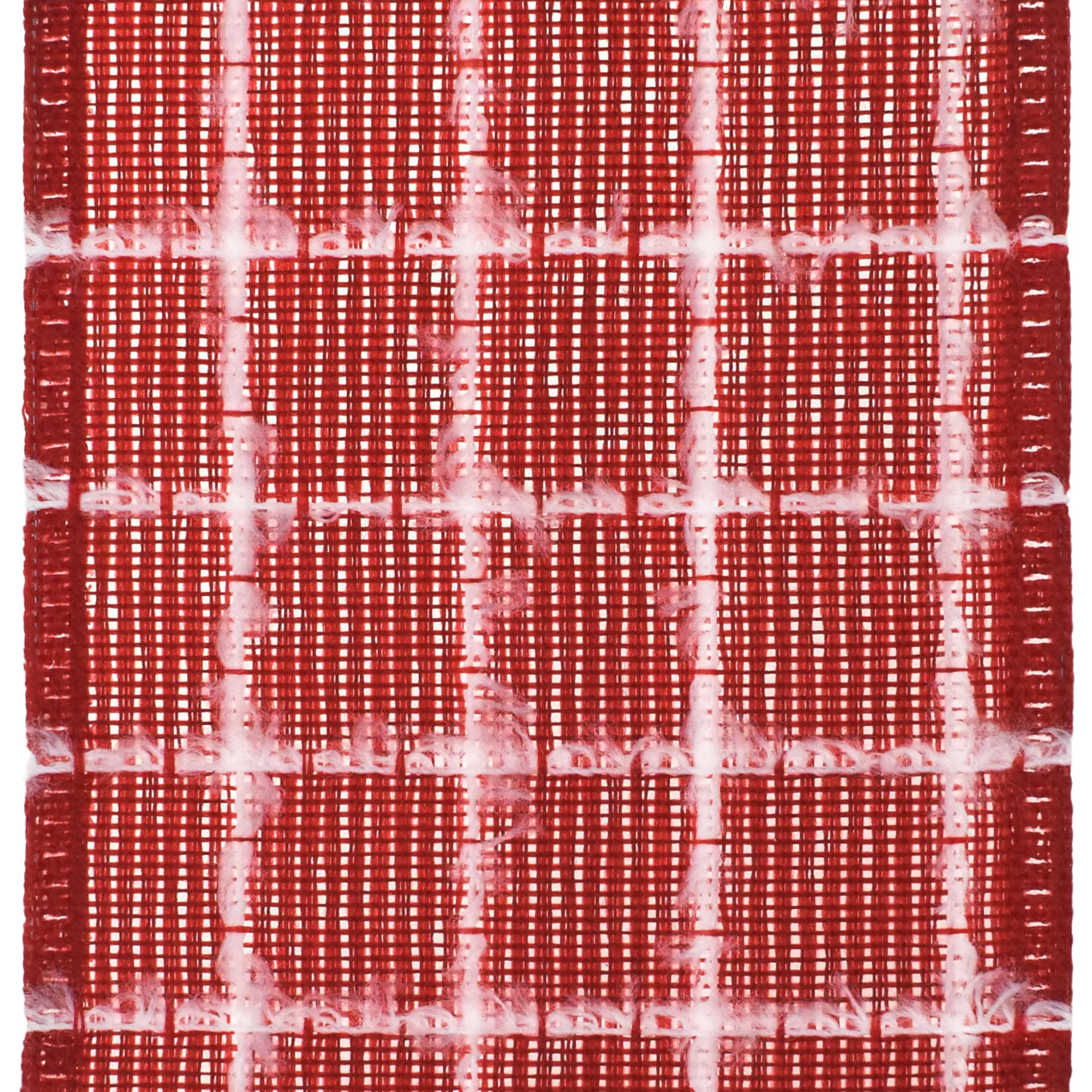 Christmas Fuzzy Checkered Plaid Faux Linen Wired Ribbon, 2-1/2-inch, 10-yard - Image 3