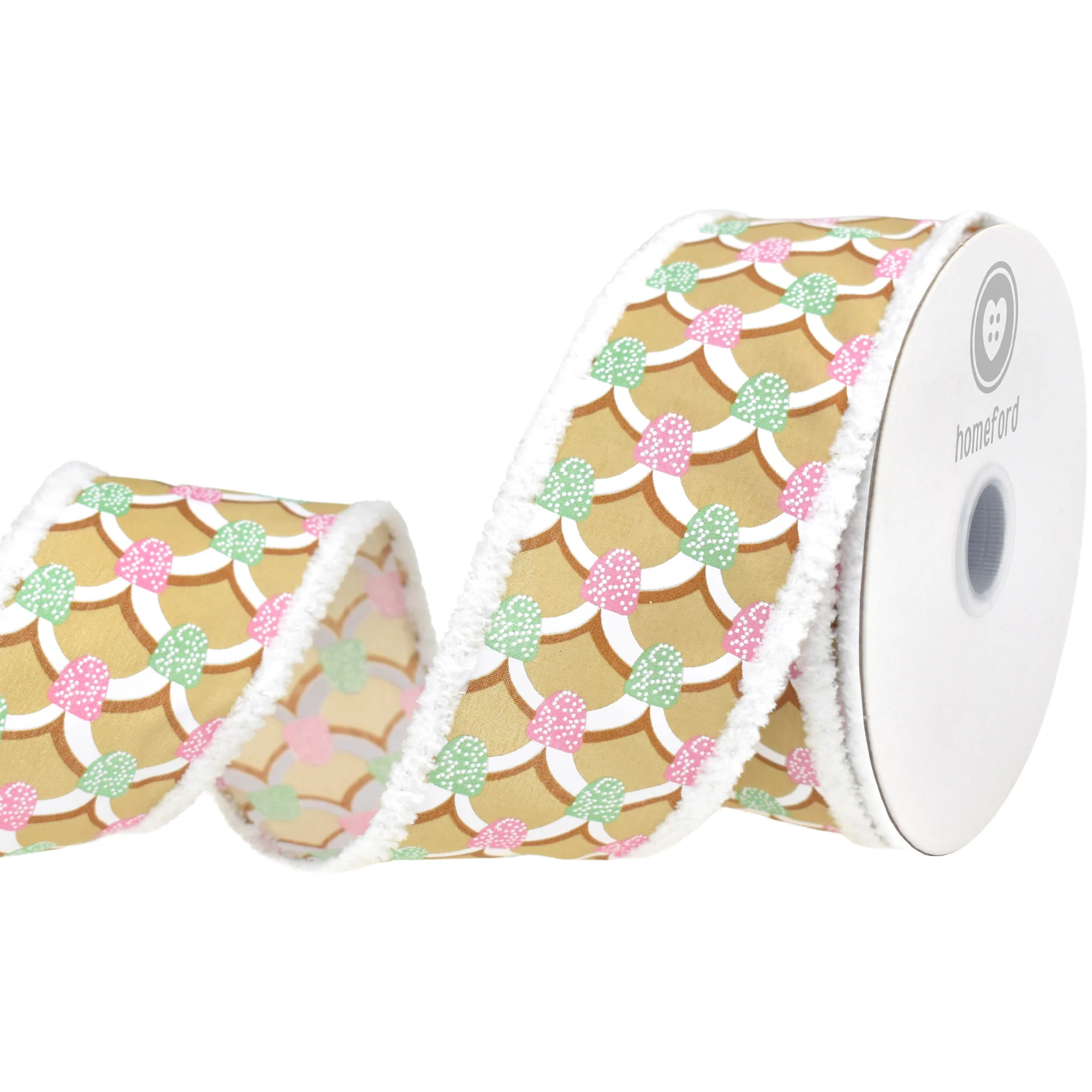 Christmas Gingerbread Roof Fuzzy Edge Wired Ribbon, 10-yard - Image 3