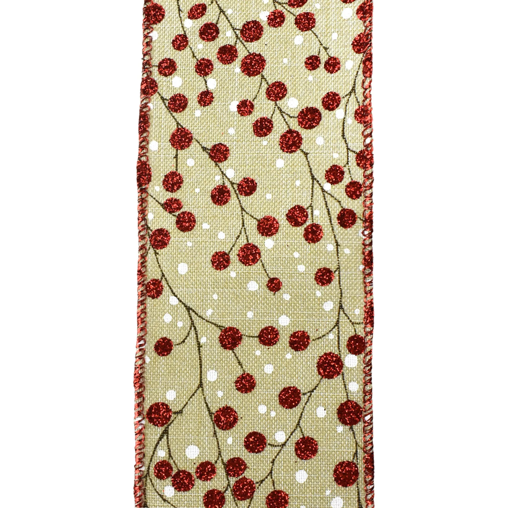 Christmas Glitter Berry Branches Wired Ribbon, 2-1/2-Inch, 10-Yard - Natural - Image 2