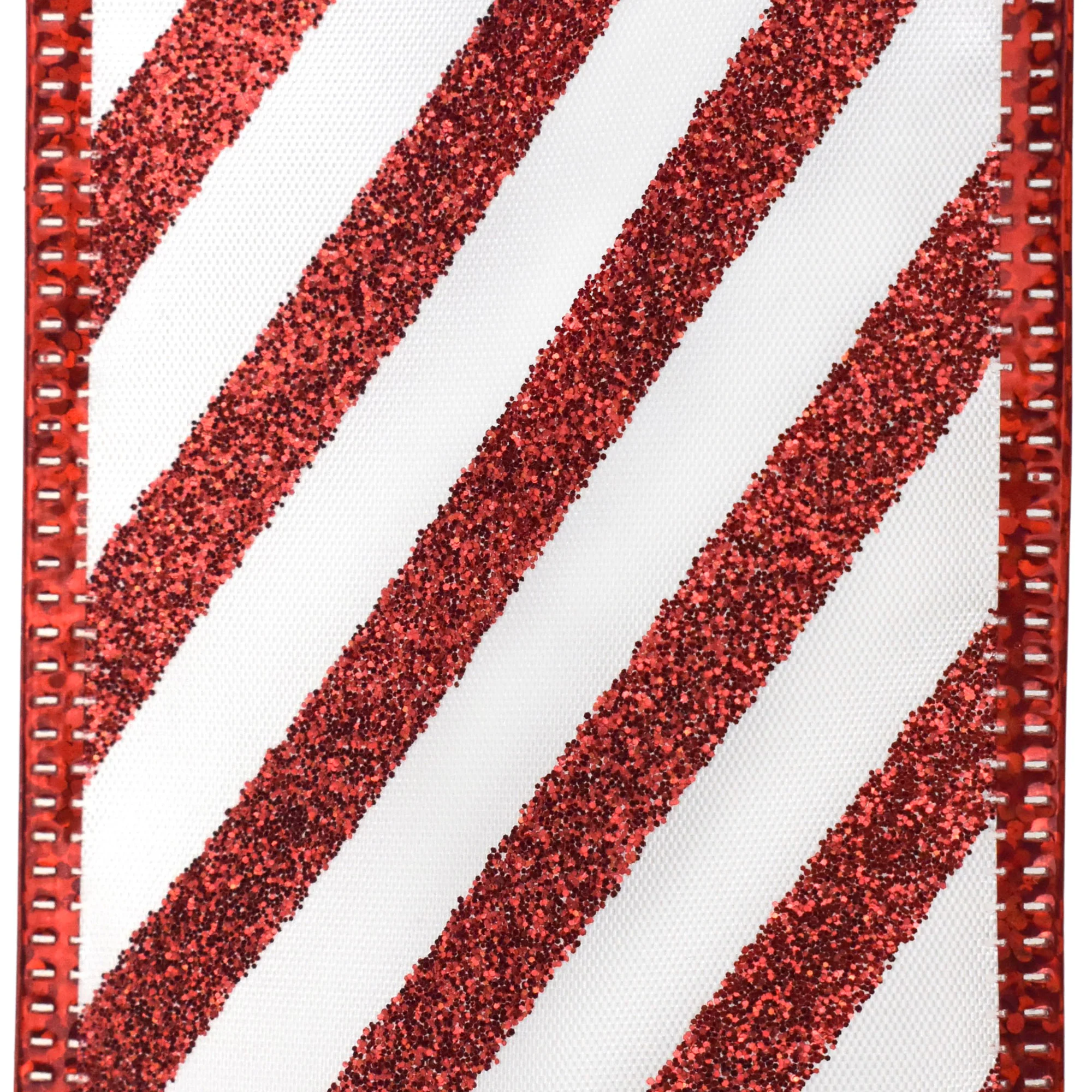 Christmas Glitter Candy Cane Stripes Satin Wired Ribbon, 2-1/2-inch, 50-yard - Image 3