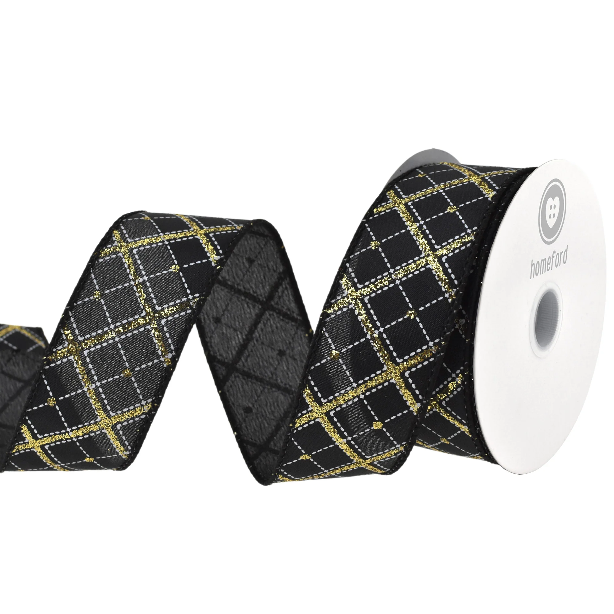 Christmas Glittered Diagonal Plaid Satin Wired Ribbon, 1-1/2-inch, 10-yard - Image 2