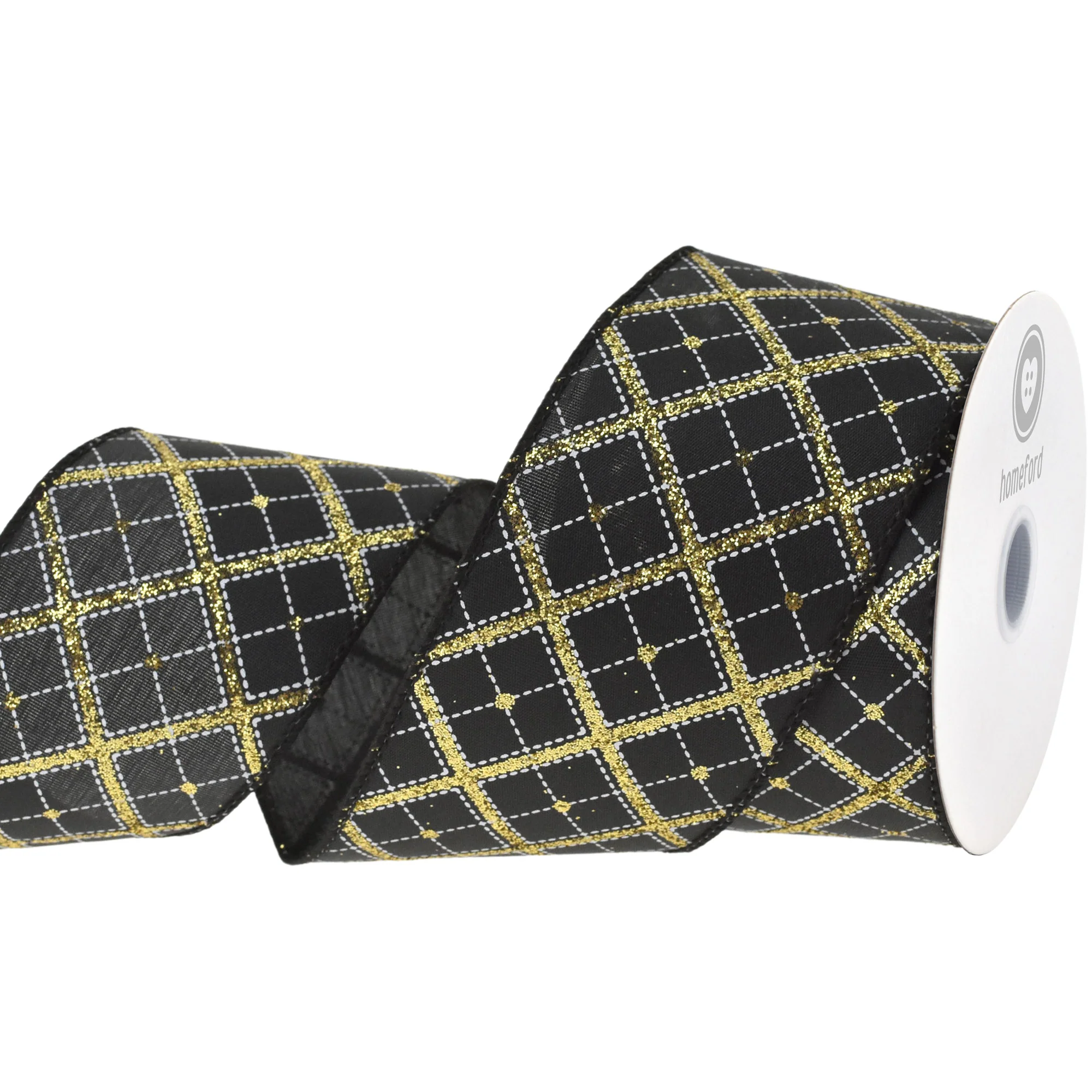 Christmas Glittered Diagonal Plaid Satin Wired Ribbon, 2-1/2-inch, 10-yard - Image 2