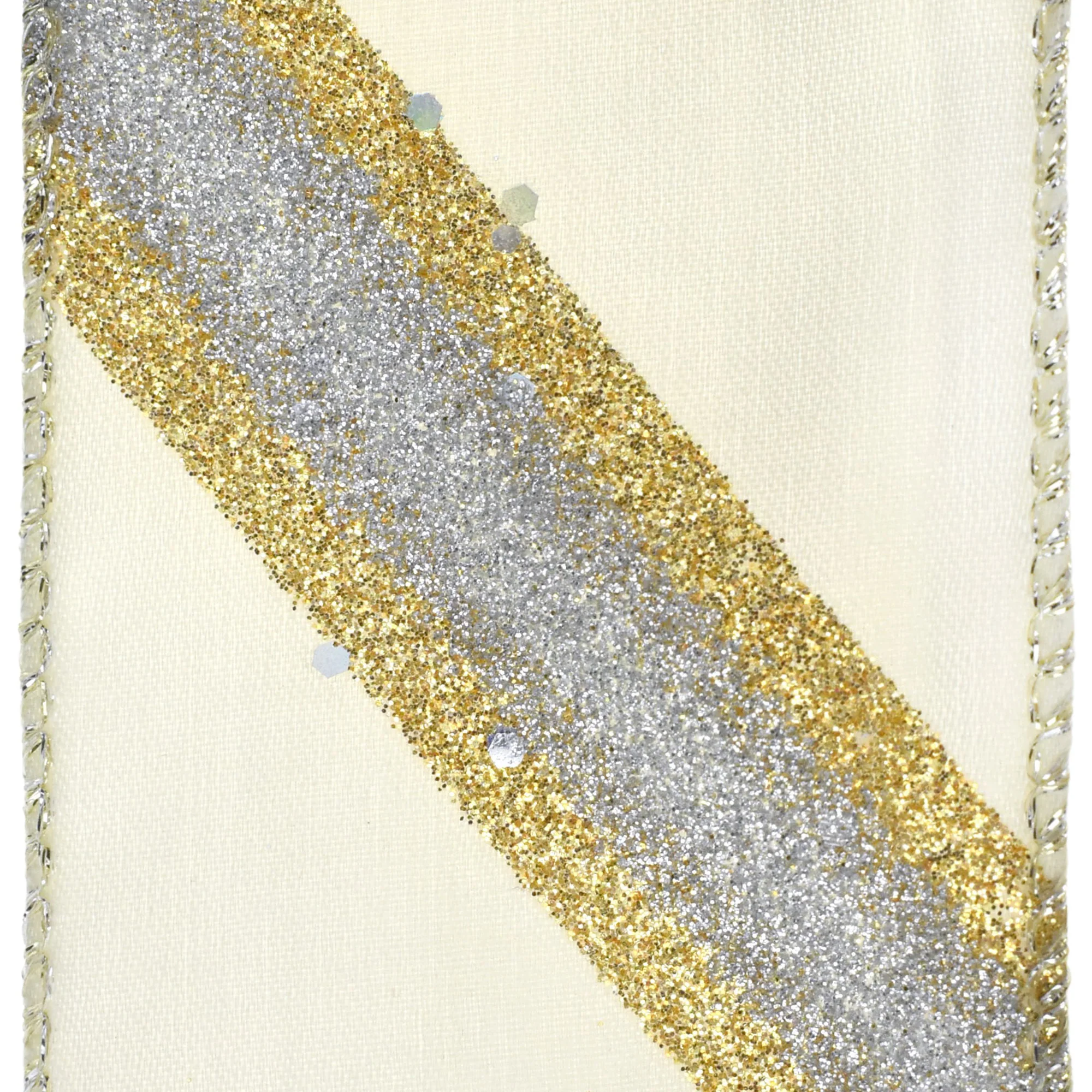 Christmas Glittered Diagonal Stripes Wired Ribbon, 2-1/2-inch, 10-yard - Image 3