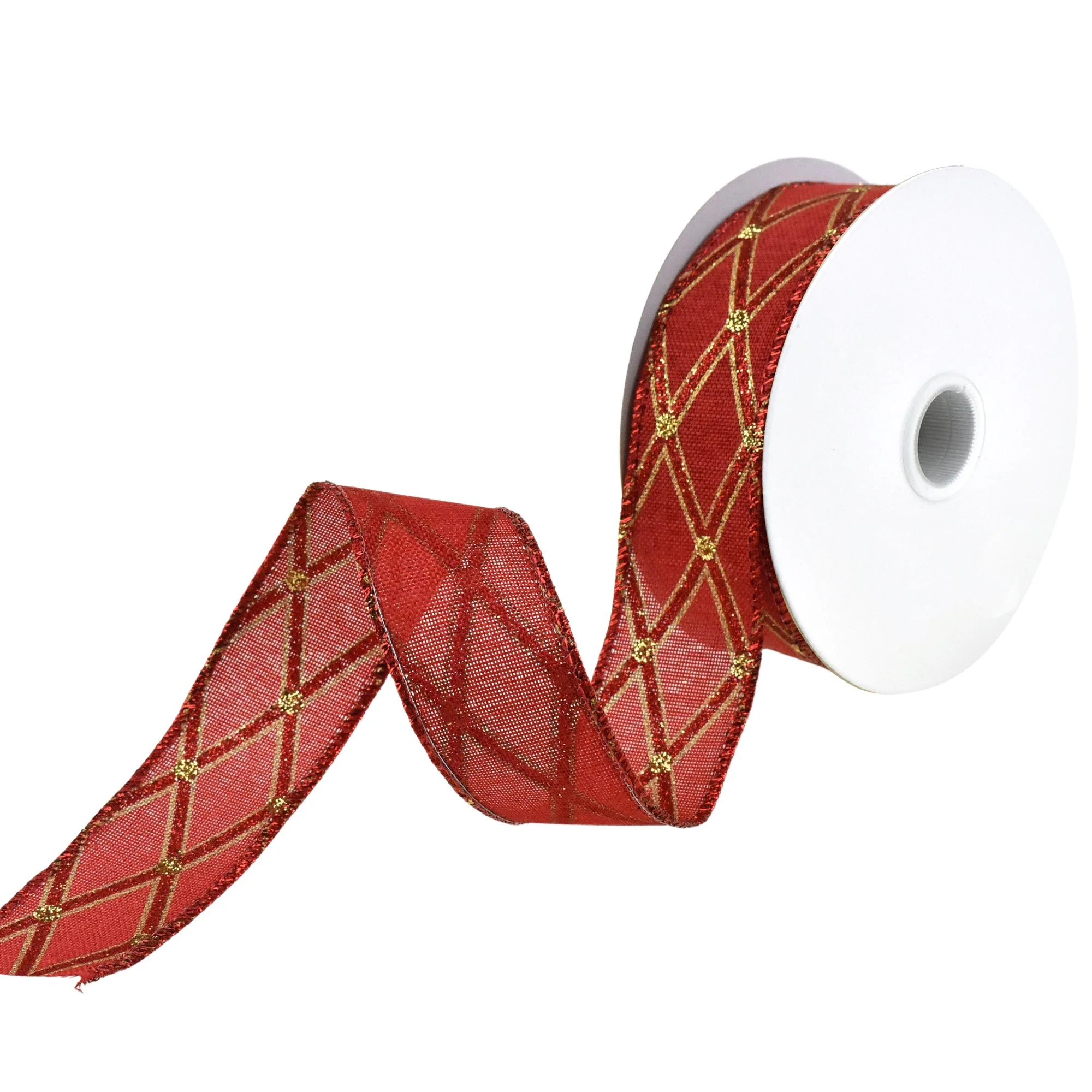 Christmas Glittered Diamond Lattice Wired Ribbon, 1-1/2-Inch, 10-Yard - Red - Image 3