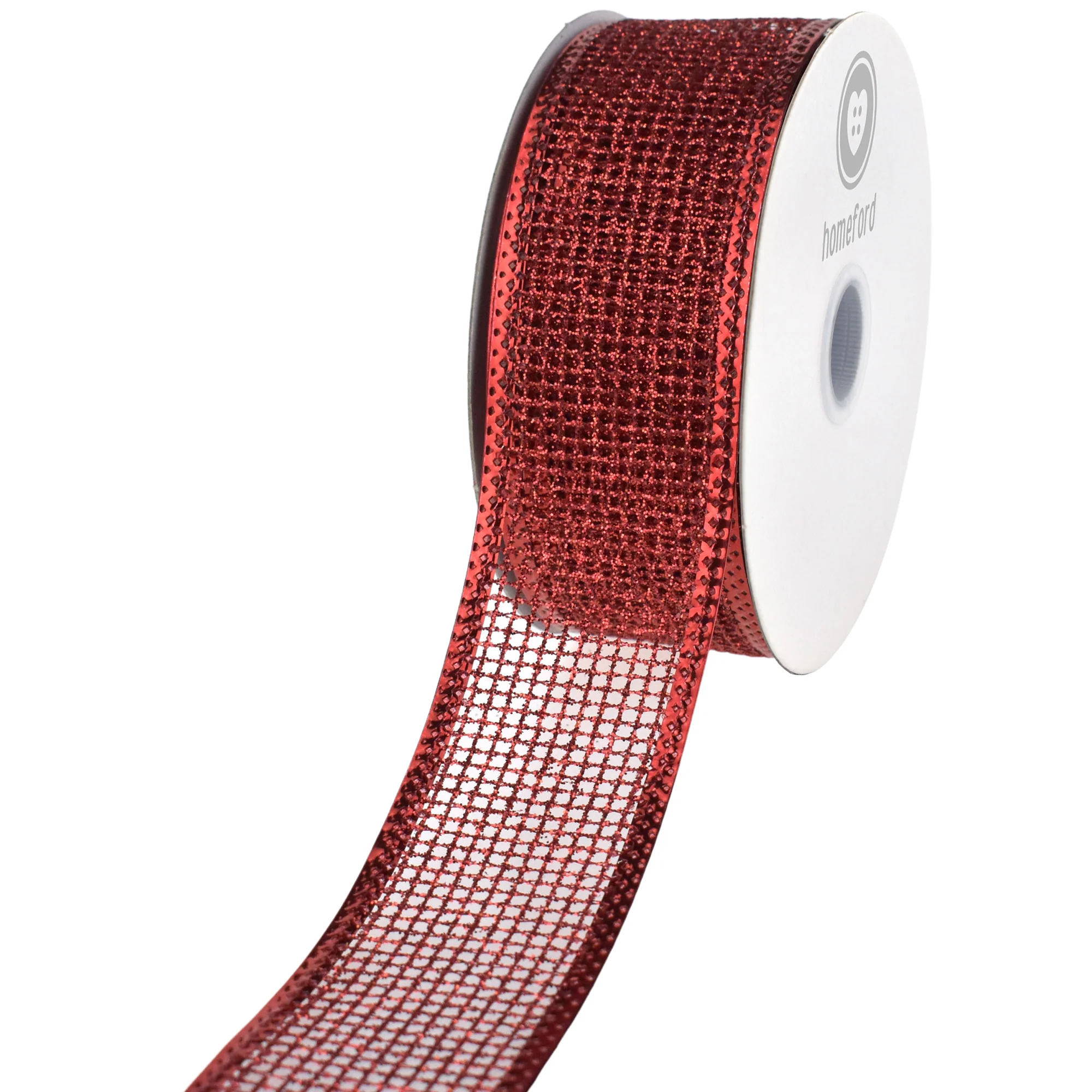 Christmas Glittered Net Metallic Edge Wired Ribbon, 1-1/2-inch, 10-yard - Image 2
