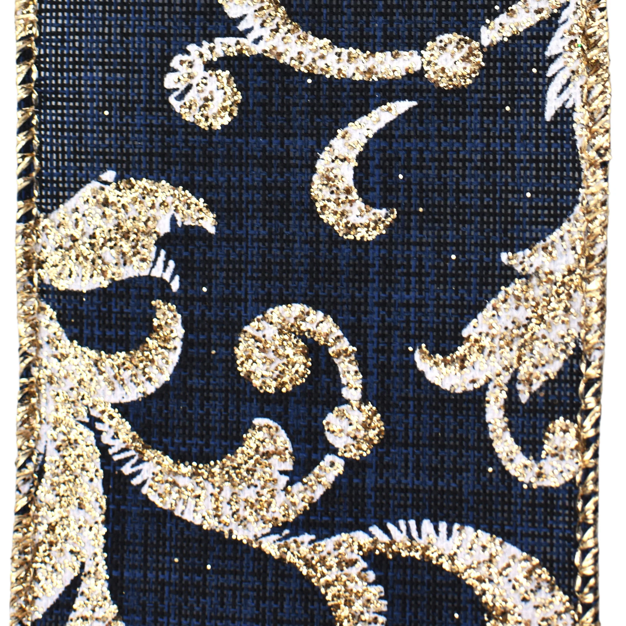 Christmas Glittered Scroll Filigree Faux Linen Wired Ribbon, 2-1/2-inch, 10-yard - Image 3