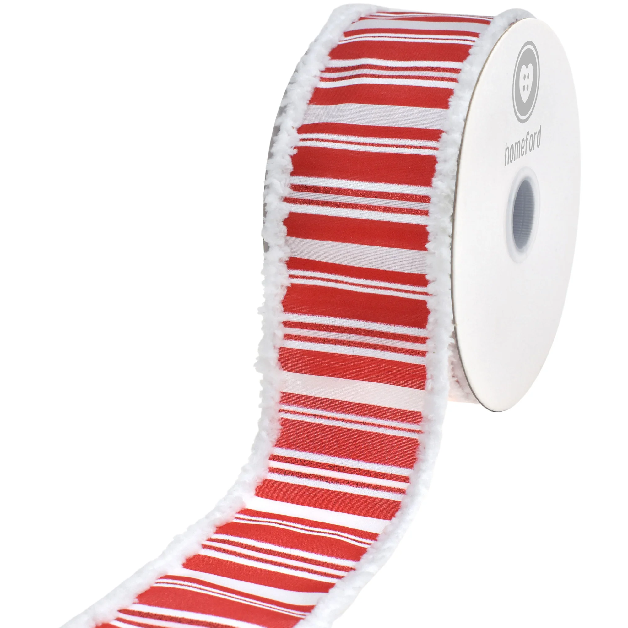 Christmas Glittered Stripes Snowy Edge Satin Wired Ribbon, 2-1/2-inch, 10-yard - Image 2