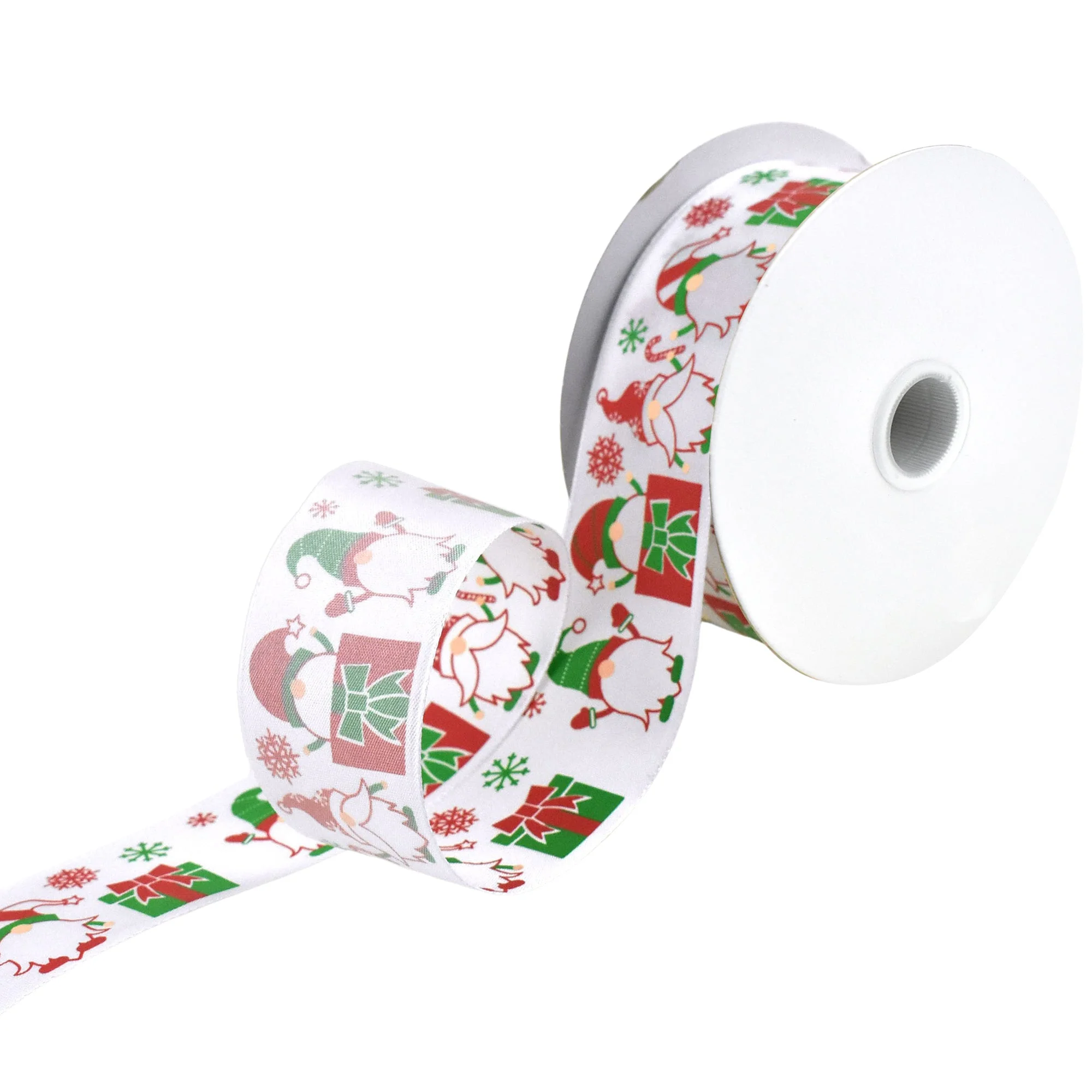 Christmas Gnomes and Presents Satin Ribbon, 1-1/2-Inch, 10-Yard - White - Image 3