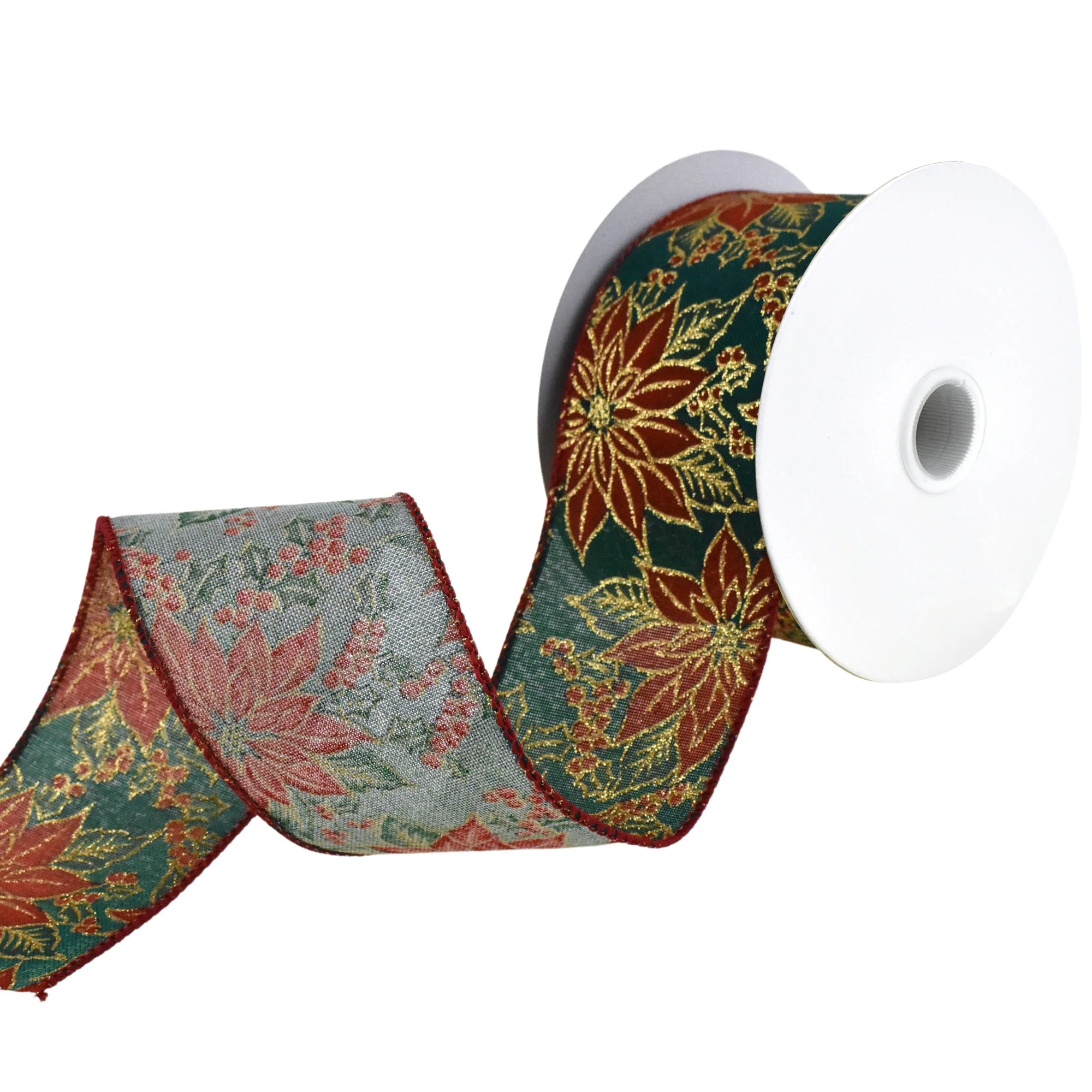 Christmas Golden Lined Poinsettias Wired Ribbon, 2-1/2-Inch, 10-Yard - Image 3