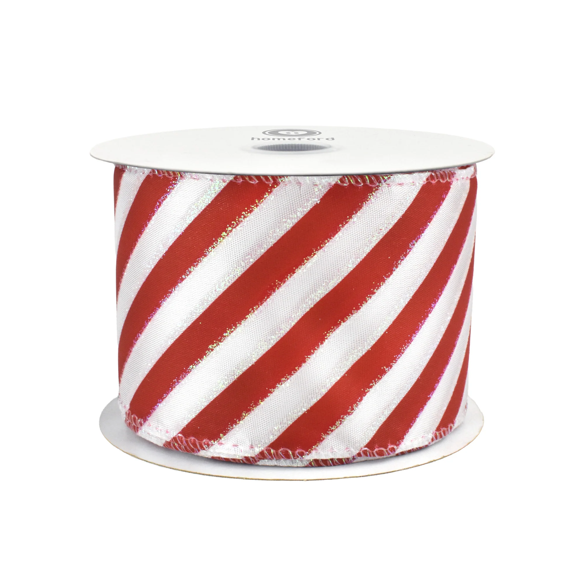 Christmas Iridescent Candy Cane Stripes Wired Ribbon, 10-yard - Image 3