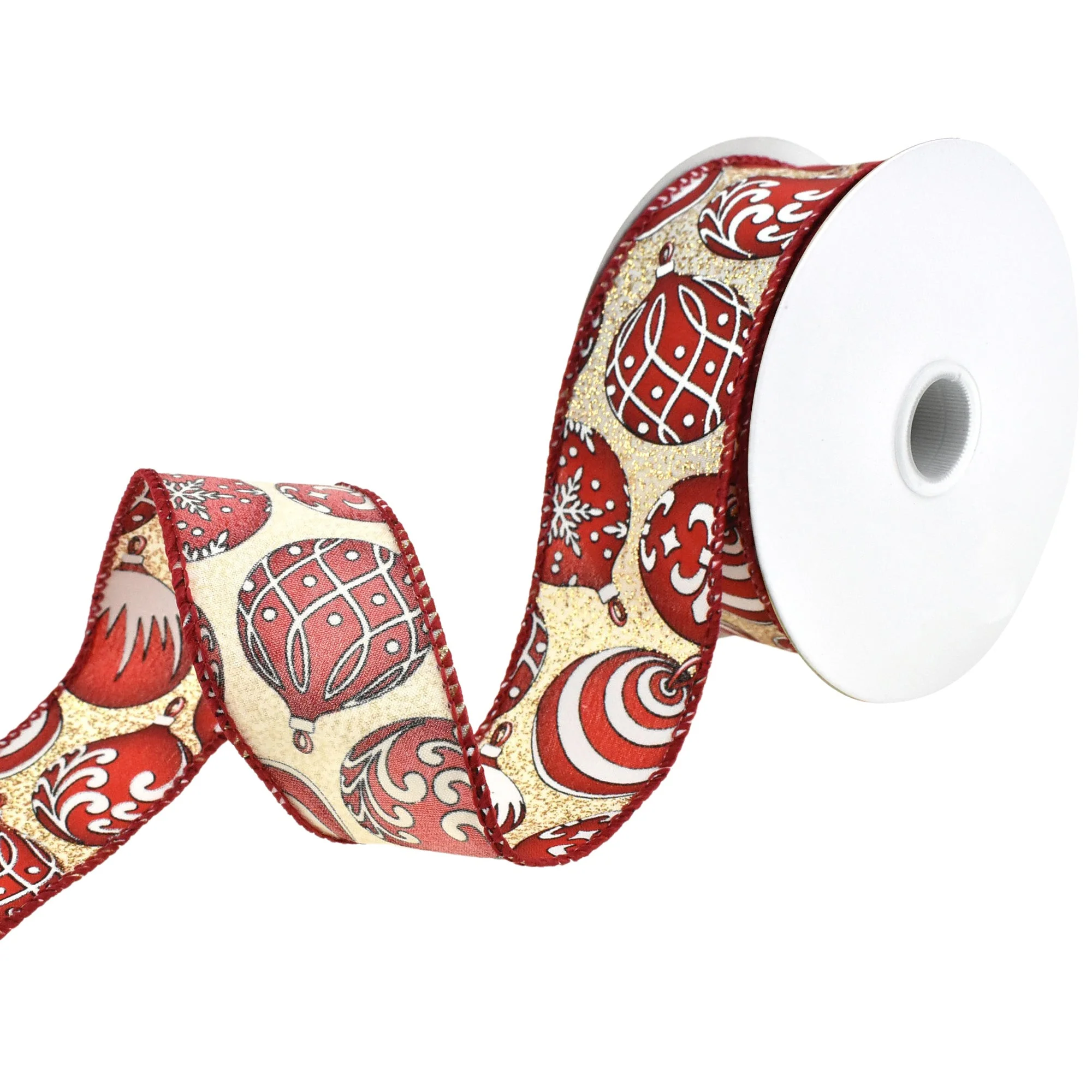 Christmas Iridescent Ornaments Wired Ribbon, 1-1/2-Inch, 10-Yard - Red/Gold - Image 3
