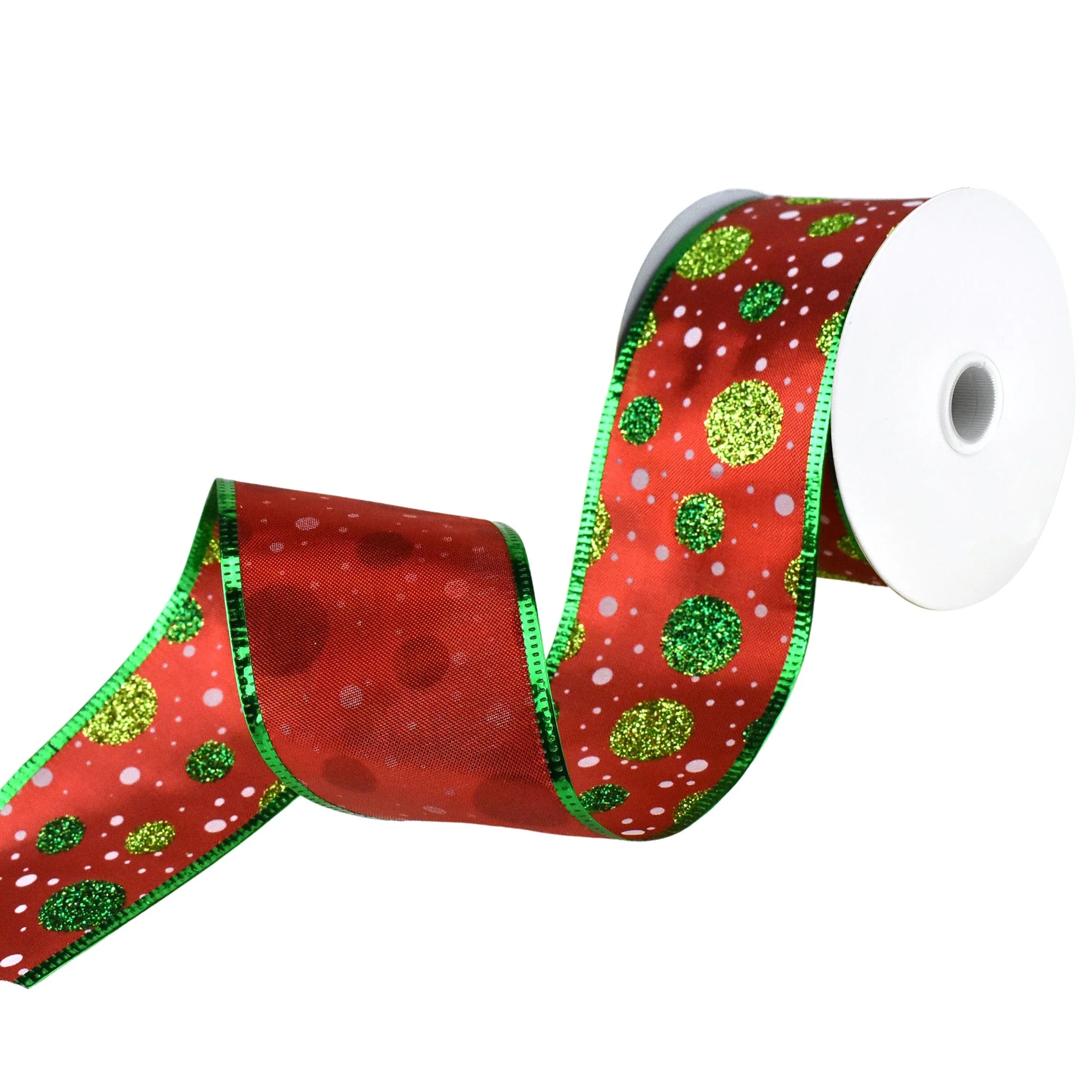 Christmas Lamé Dots Wired Ribbon, 2-1/2-Inch, 10-Yard - Red - Image 3