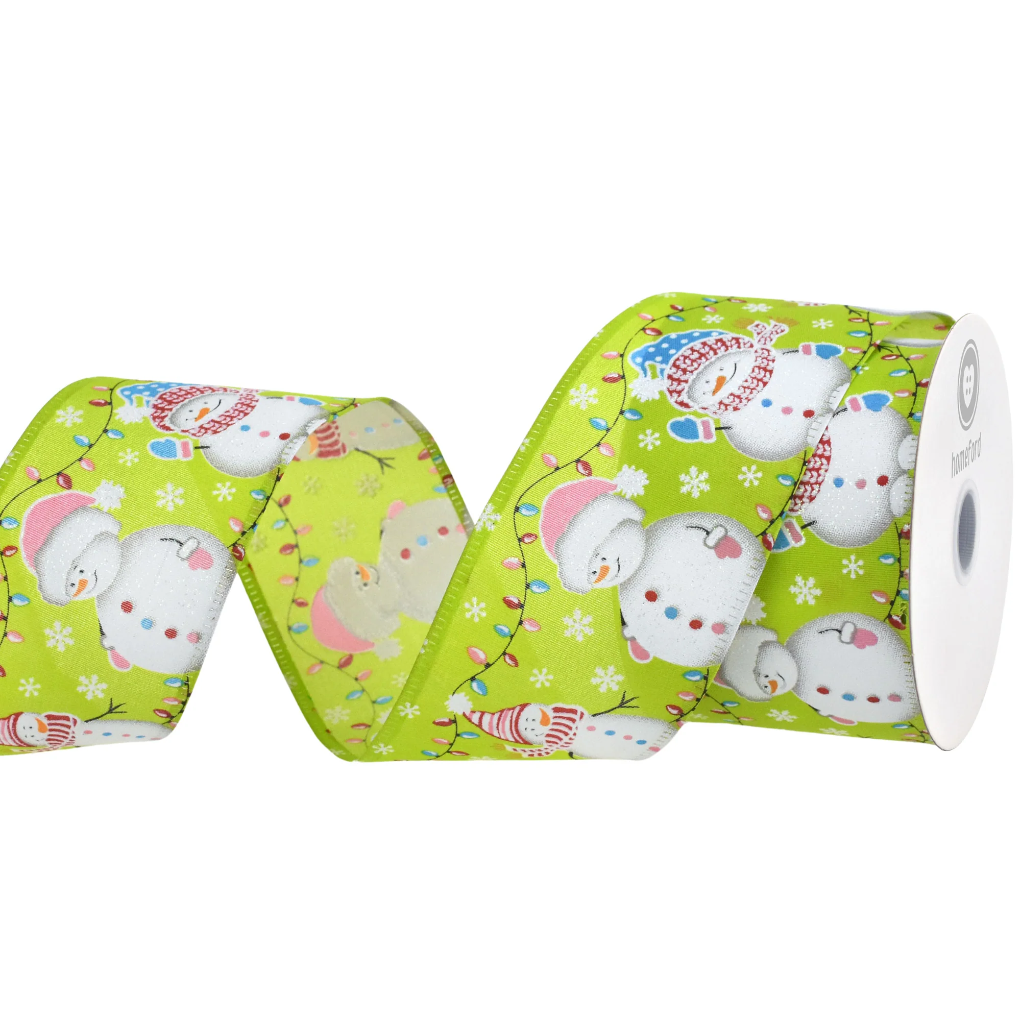 Christmas Lights Snowmen Satin Wired Ribbon, 2-1/2-inch, 10-yard - Image 2