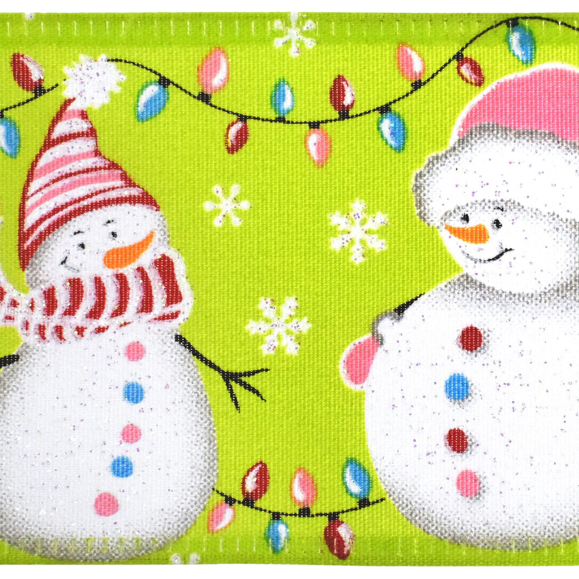 Christmas Lights Snowmen Satin Wired Ribbon, 2-1/2-inch, 10-yard - Image 3