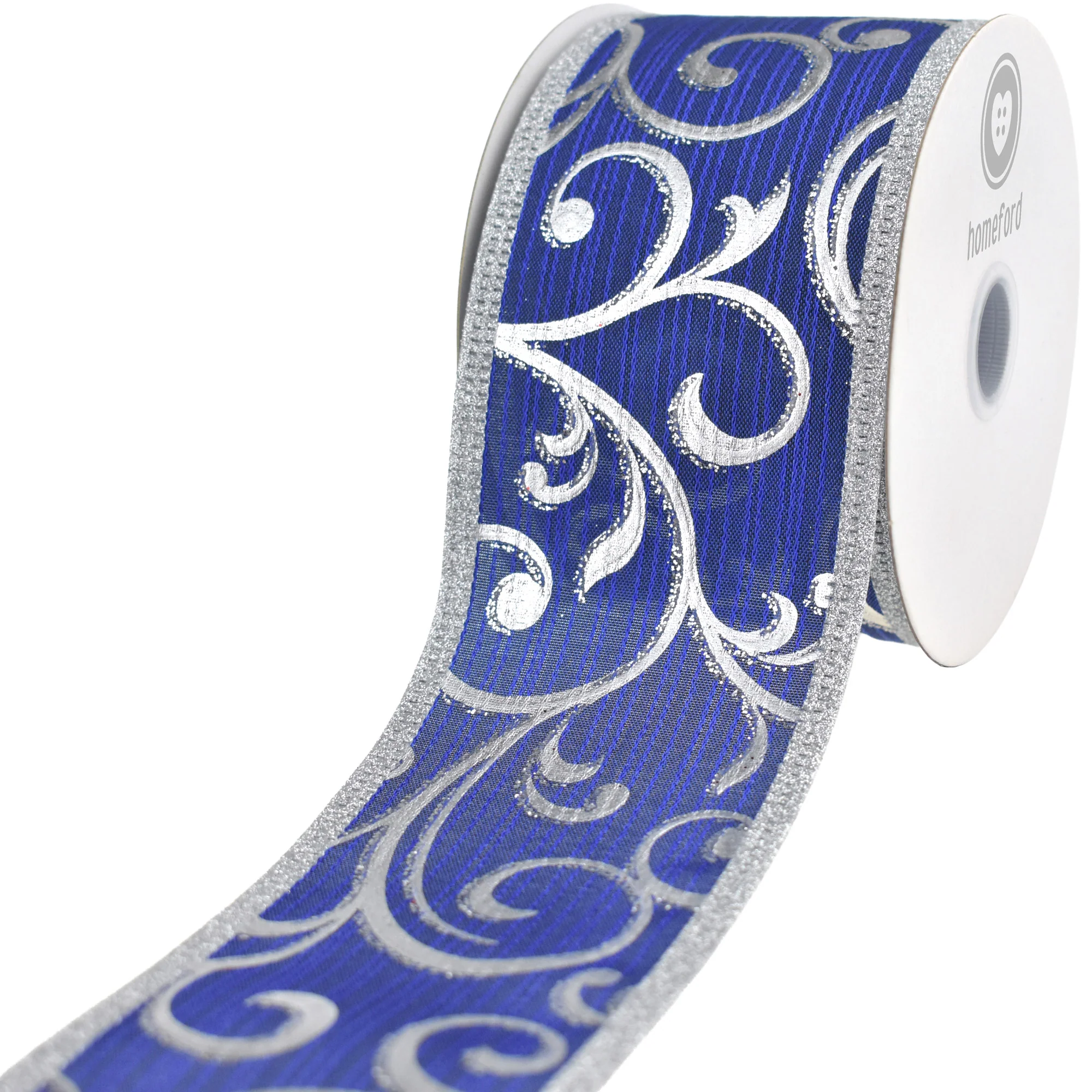 Christmas Metallic Embossed Swirls Wired Ribbon, 10-yard - Image 3