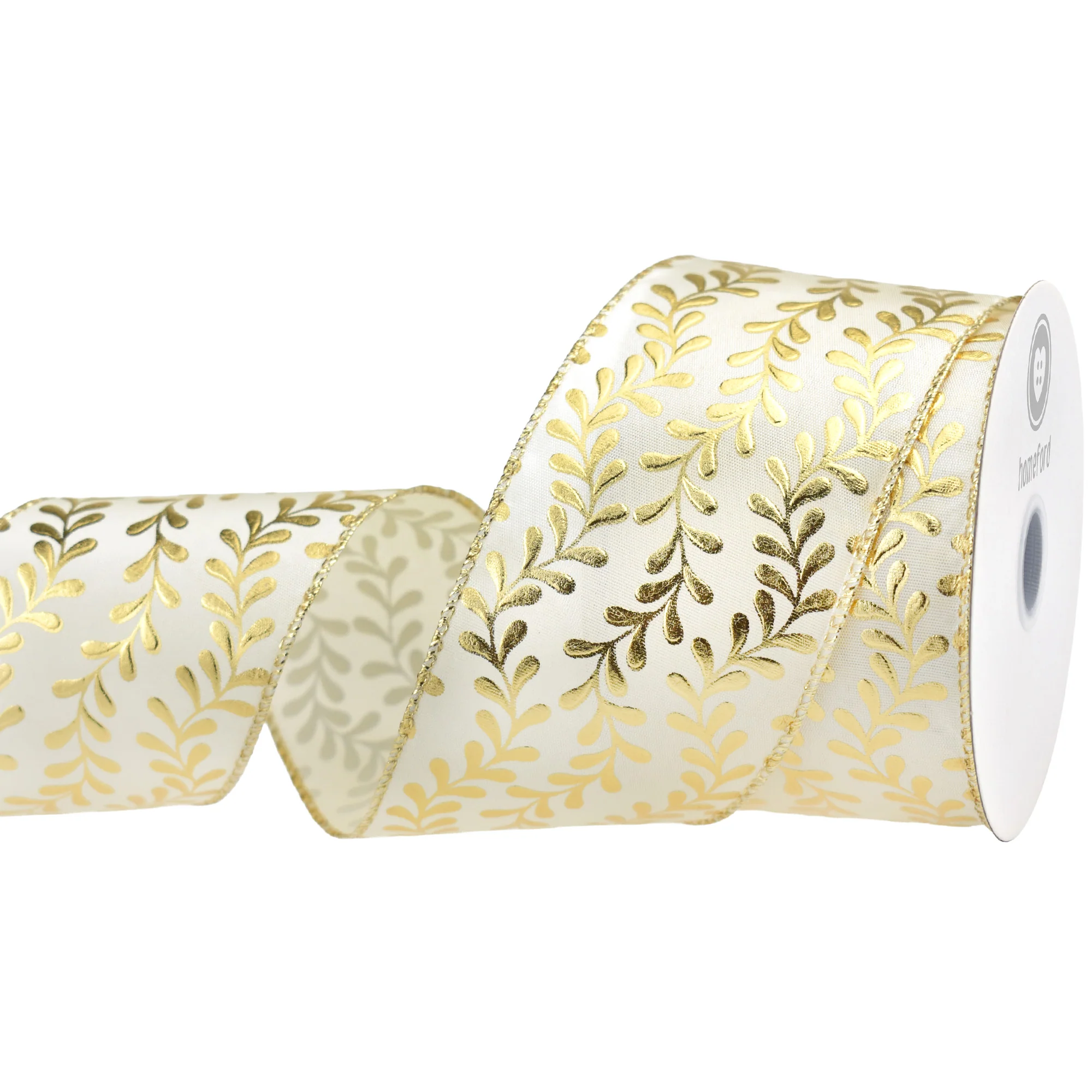 Christmas Metallic Embossed Vines Satin Wired Ribbon, 10-yard - Image 3