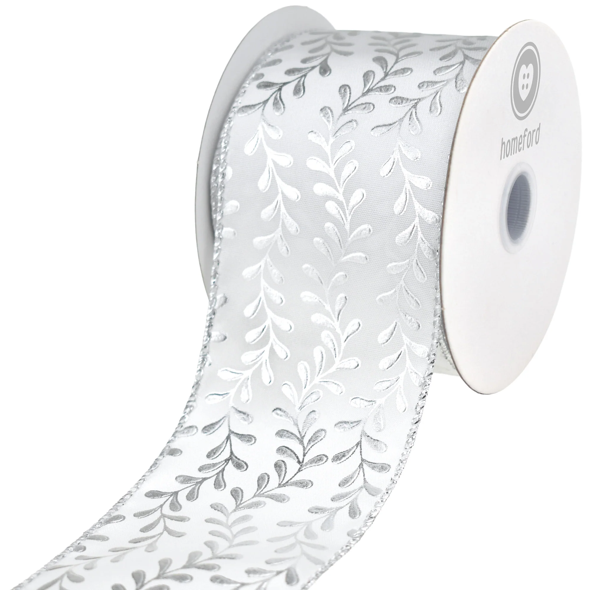 Christmas Metallic Embossed Vines Satin Wired Ribbon, 10-yard - Image 5